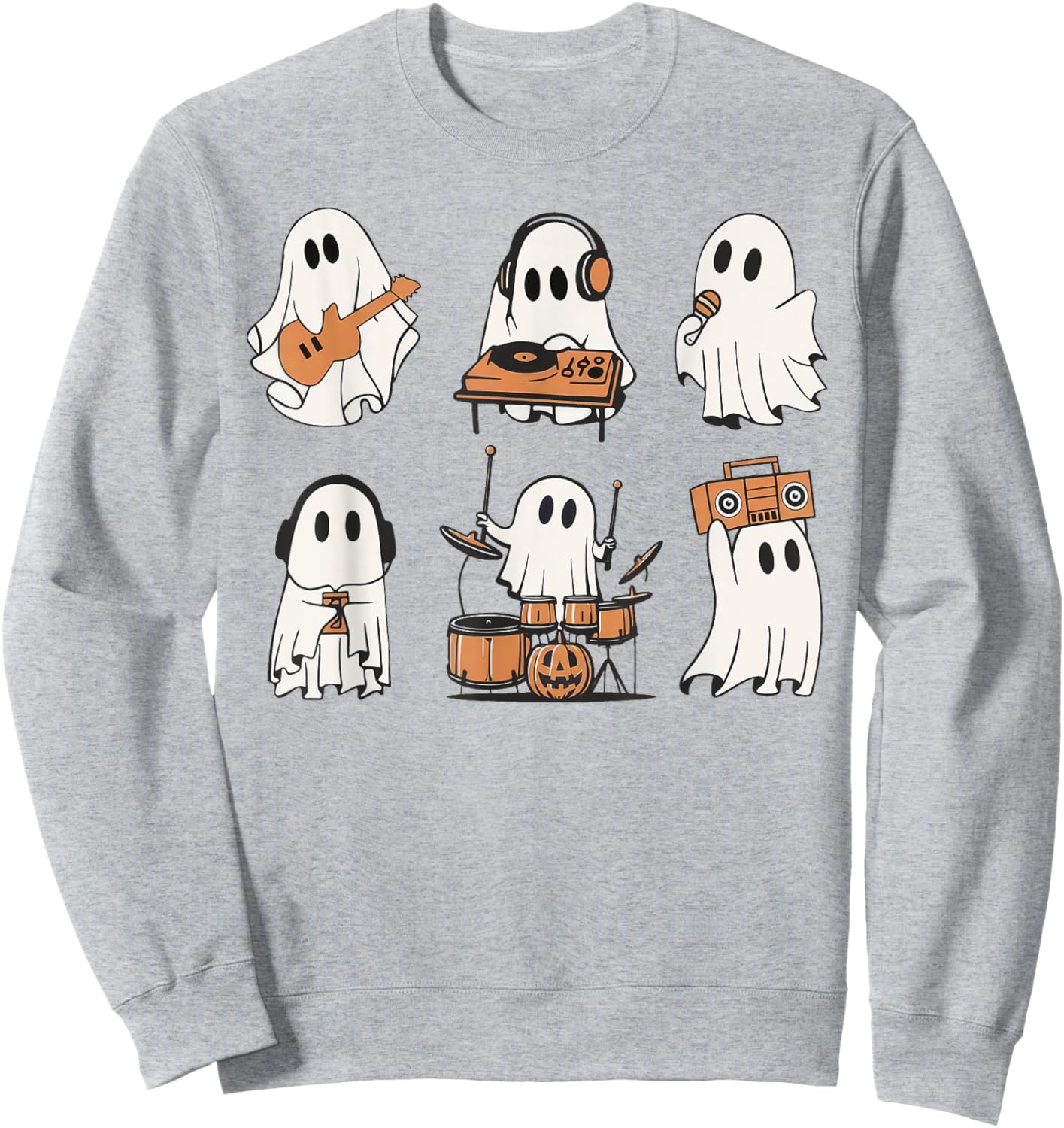 Ghost Love Music Ghost Playing Guitar Drum Halloween Costume Sweatshirt - Sweatshirt | Ash