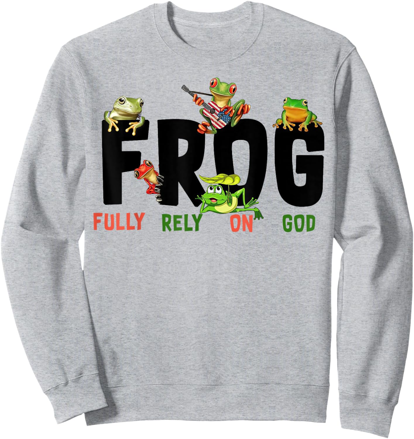 Funny Frog Fully Rely On God Shirt - Kids Christian - White - Small - Short Sleeve Sweatshirt - Sweatshirt | Ash