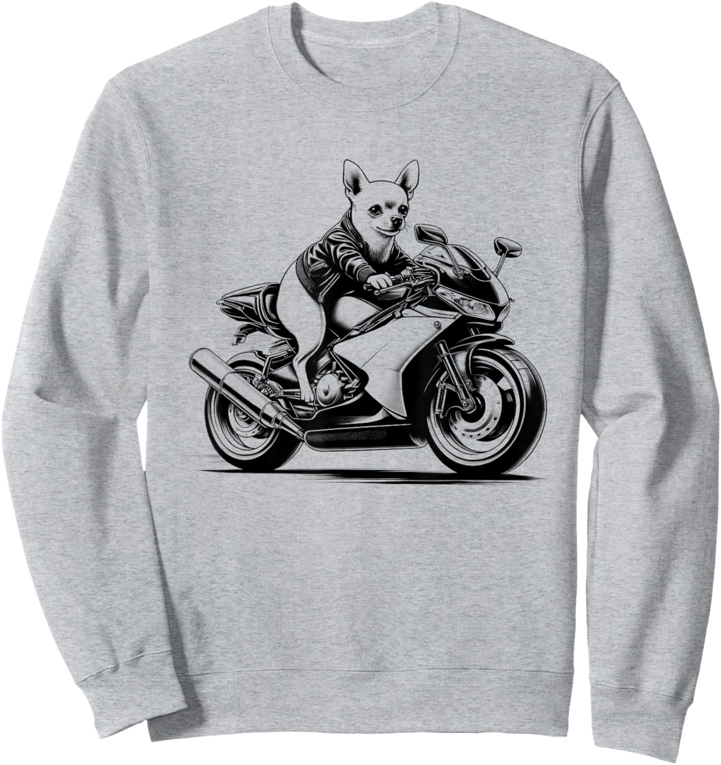 Cool Chihuahua Riding a Motorcycle Biker Dog Lover Women Kids Sweatshirt - Sweatshirt | Ash