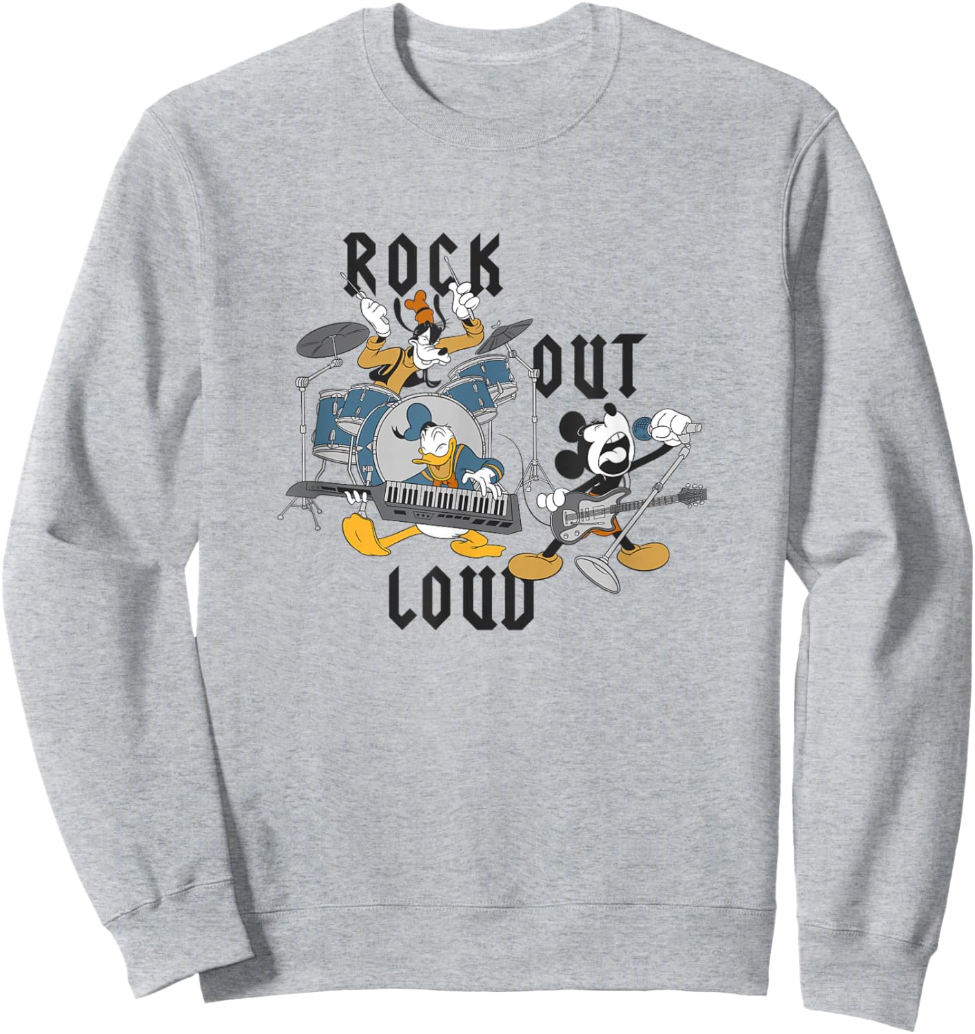 Disney Mickey and Friends Rock Out Loud Music Band Group Sweatshirt - Sweatshirt | Ash