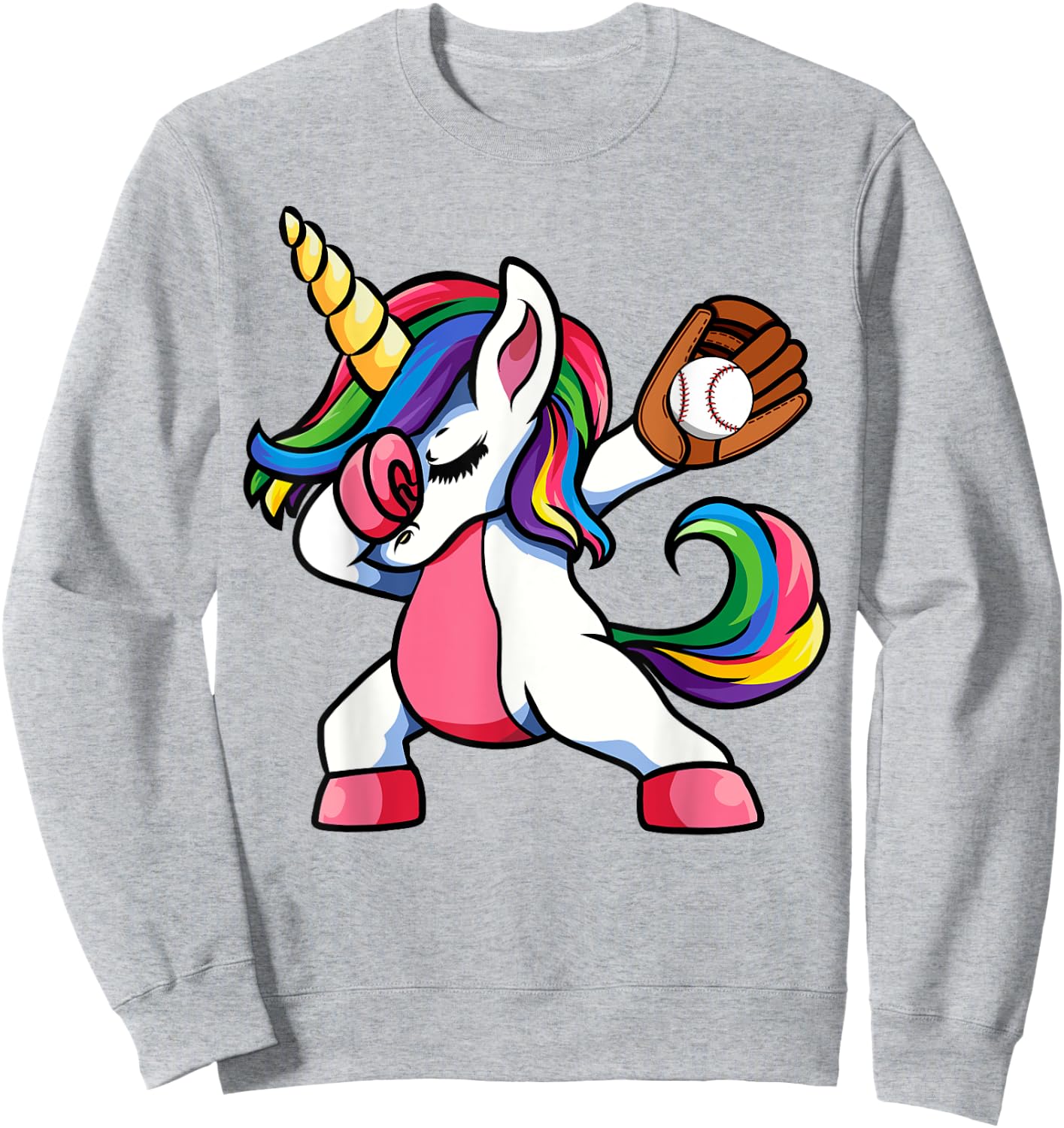 Girls Funny Dabbing Baseball Unicorn Apparel, Youth Dab Sweatshirt - Sweatshirt | Ash
