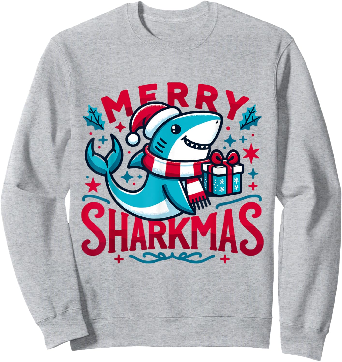 Merry Sharkmas Cute Shark Christmas Pajamas Boys Girl Winte Sweatshirt - Sweatshirt | Ash