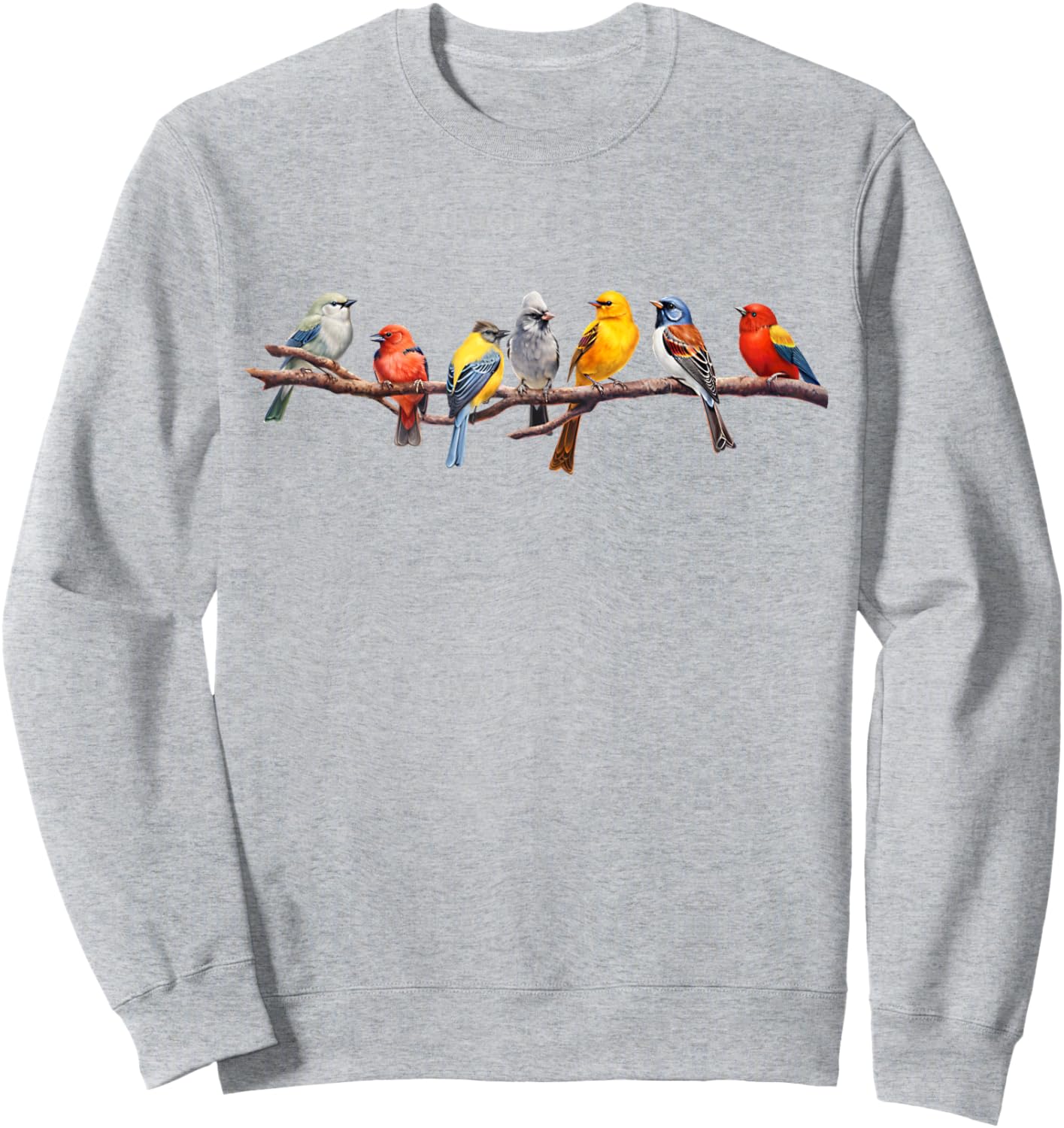 Birding and Bird Lovers Apparel Decor Accessories -Adults, Kids Grey Short Sleeve Classic Fit Backyard Bird Watching Watcher Birders Songbirds on Branch Sweatshirt - Sweatshirt | Ash