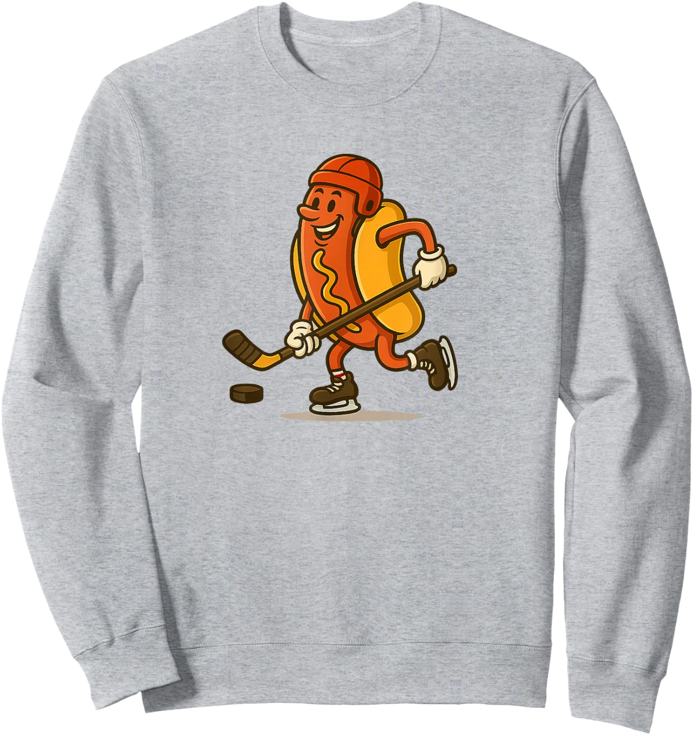 Funny Hot Dog Hockey Player Cartoon Mascot Art Sweatshirt - Sweatshirt | Ash