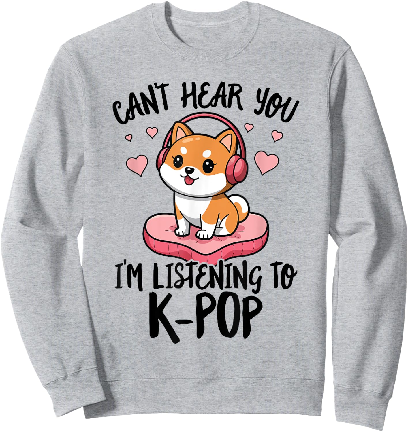 Cute Shiba Inu Dog Headphones K-Pop Music Lover Heart Kawaii Sweatshirt - Sweatshirt | Ash