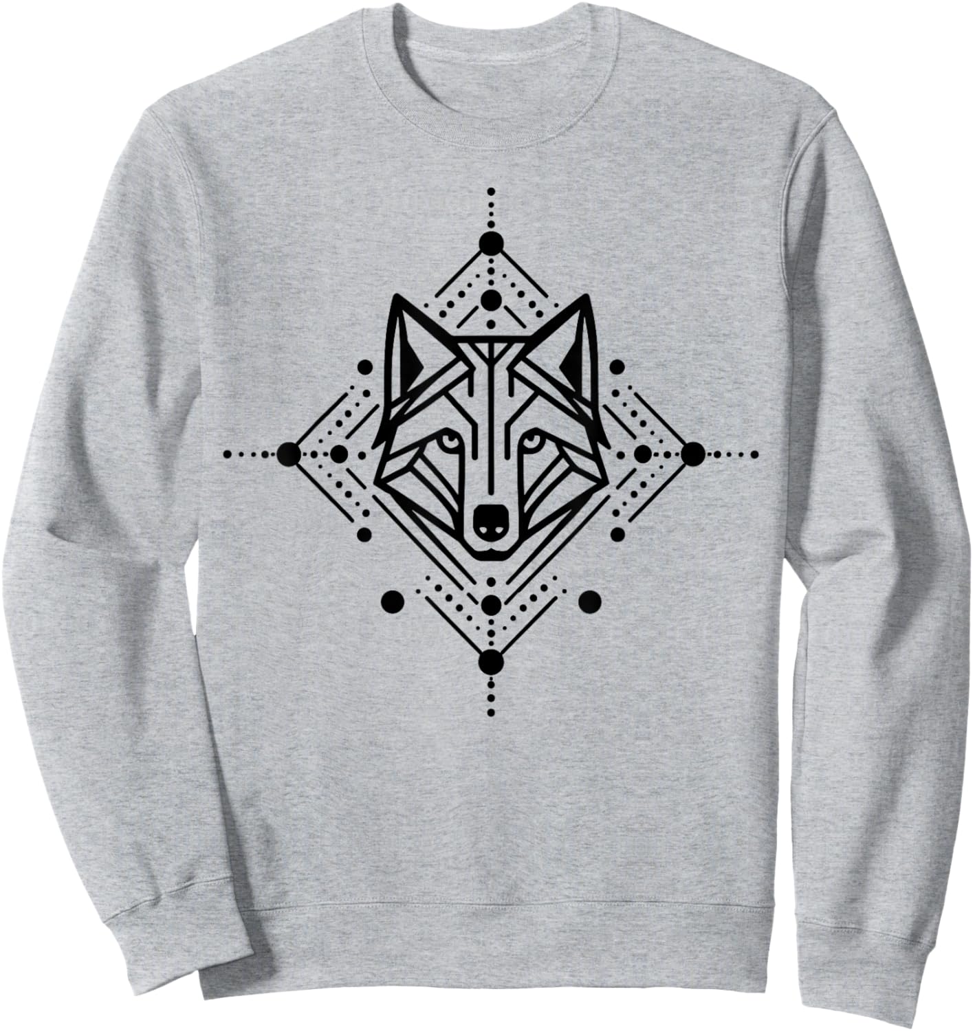 Minimal Line and Shape Black Design of A Wolf Geometric Sweatshirt - Sweatshirt | Ash