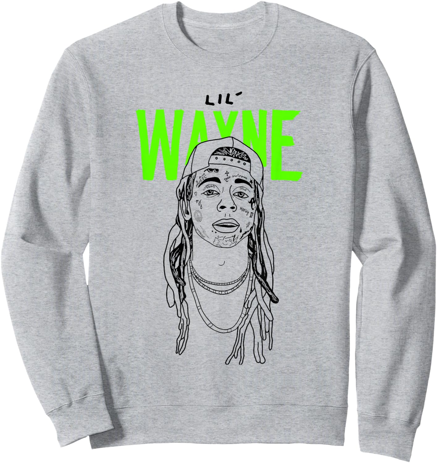 Lil Wayne Illustrated Face Logo Small Sweatshirt - Sweatshirt | Ash