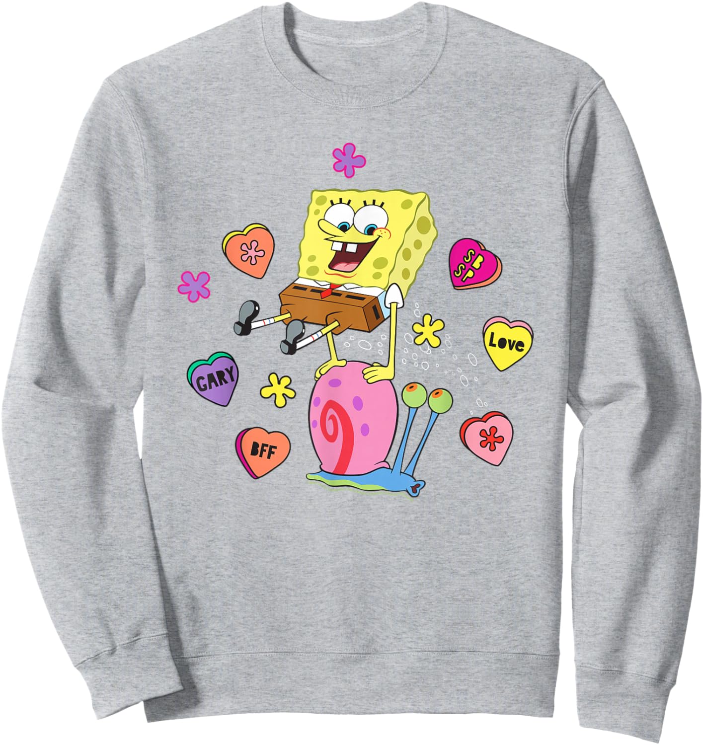 SpongeBob SquarePants And Gary BFF Valentine's Candy Hearts Sweatshirt - Sweatshirt | Ash