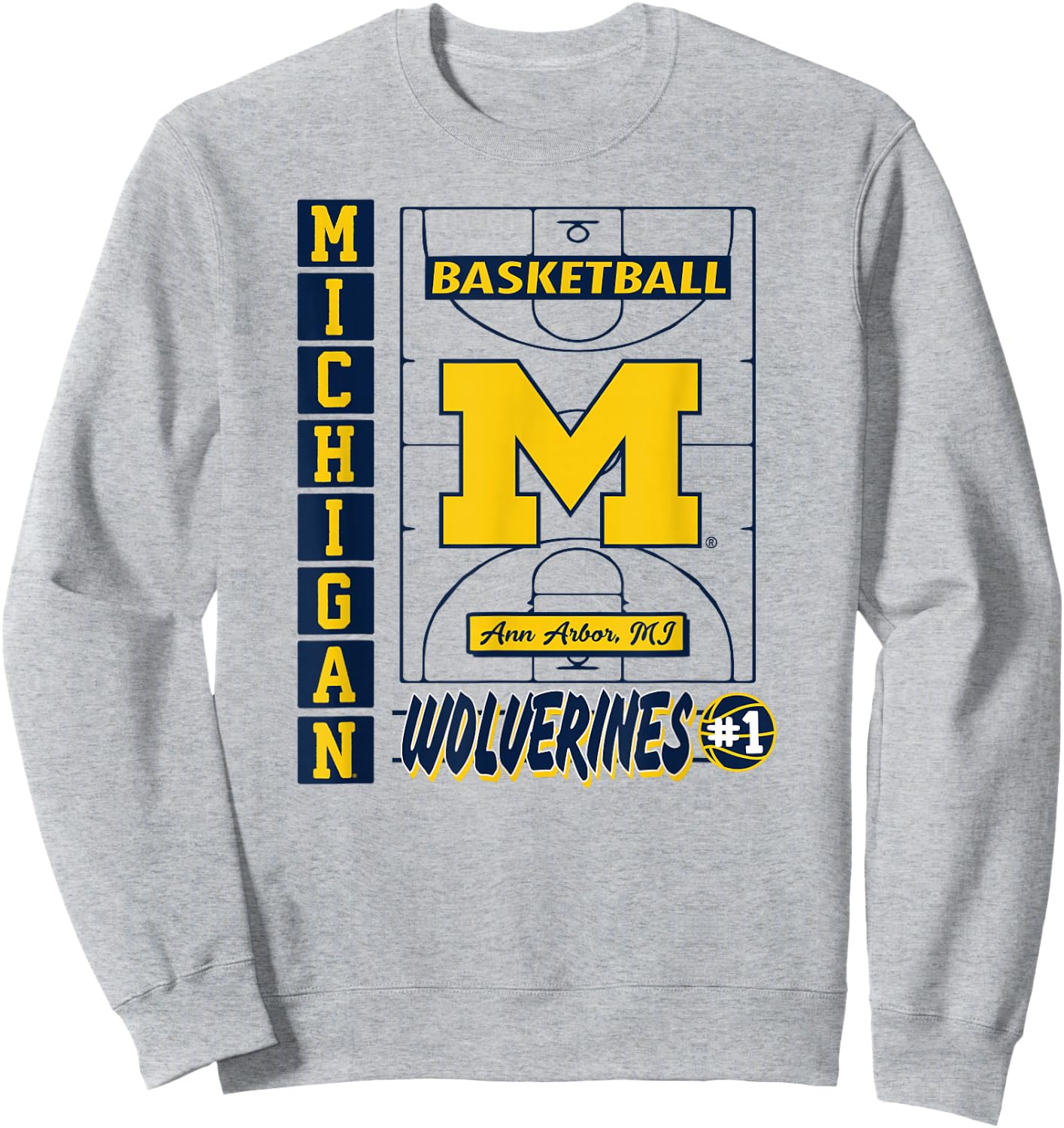 Michigan Wolverines Basketball Vintage Court Gray Sweatshirt - Sweatshirt | Ash