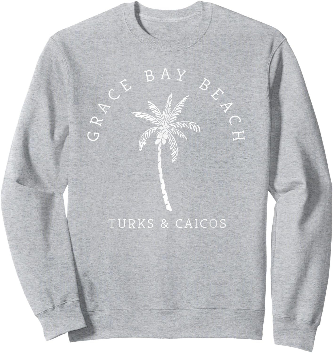 Original Grace Bay Turks & Caicos Palm Tree Novelty Art Sweatshirt - Sweatshirt | Ash