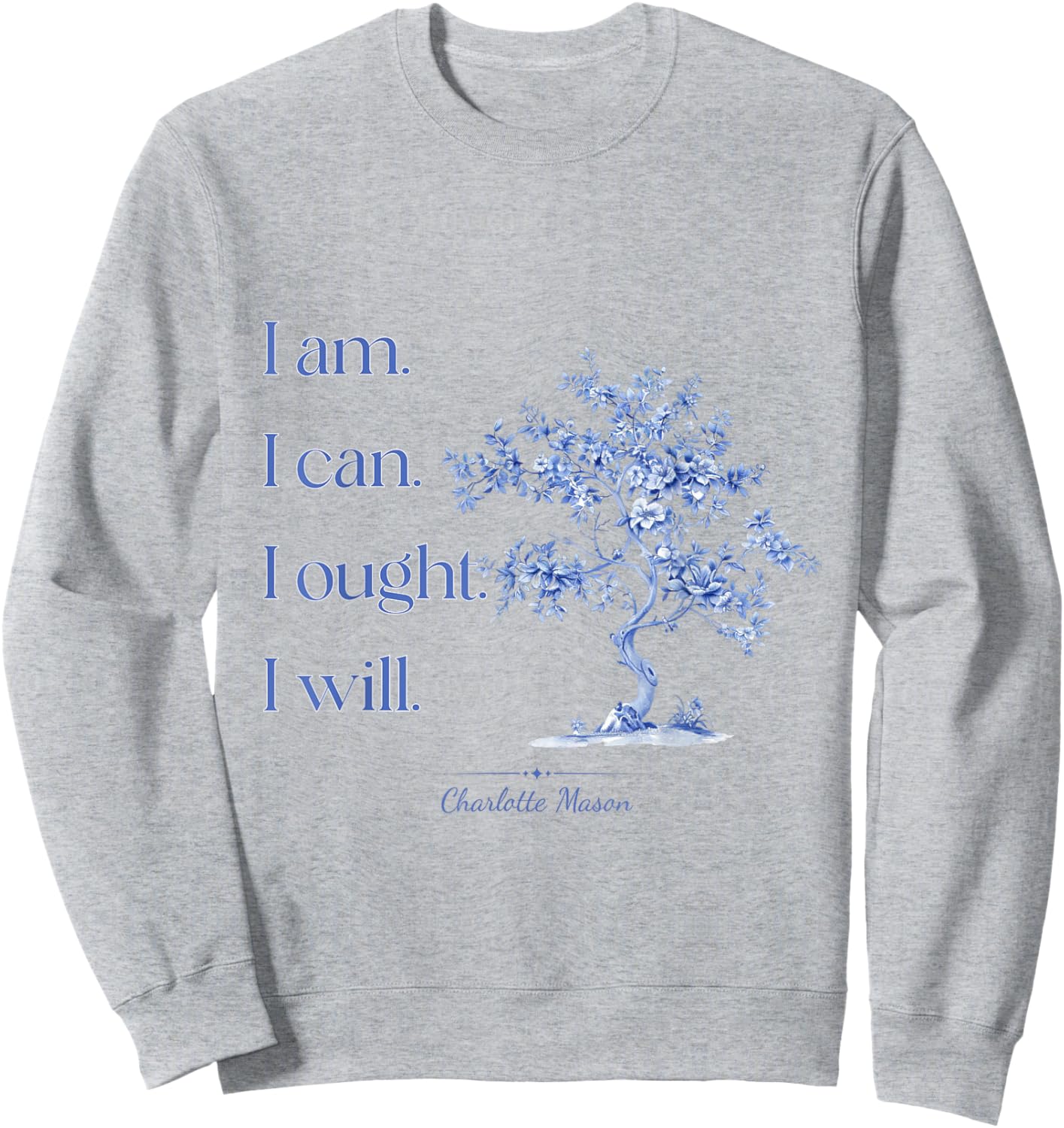 Charlotte Mason Home School Blue Toile Tree Design Sweatshirt - Sweatshirt | Ash
