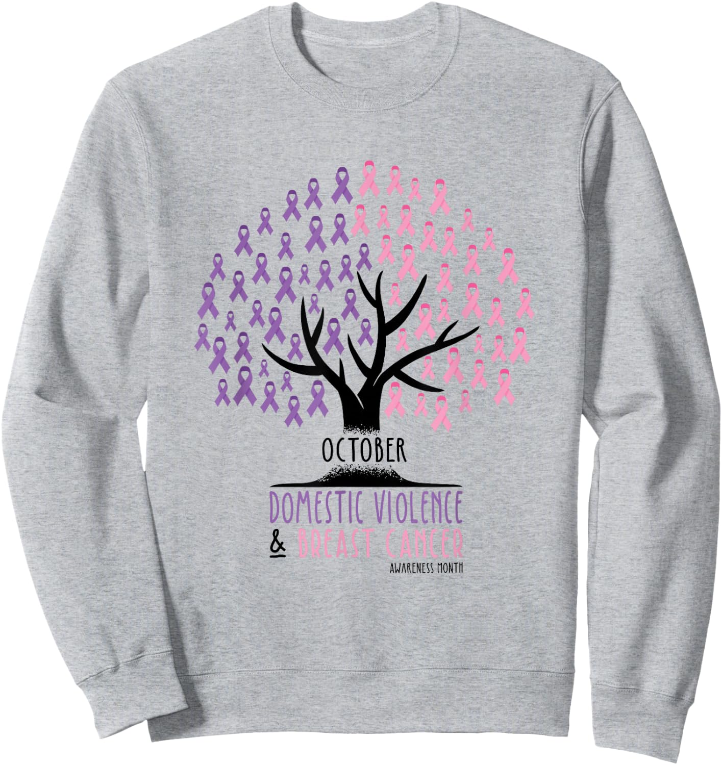 Ribbon Tree, Breast Cancer and Domestic Violence Awareness Sweatshirt - Sweatshirt | Ash