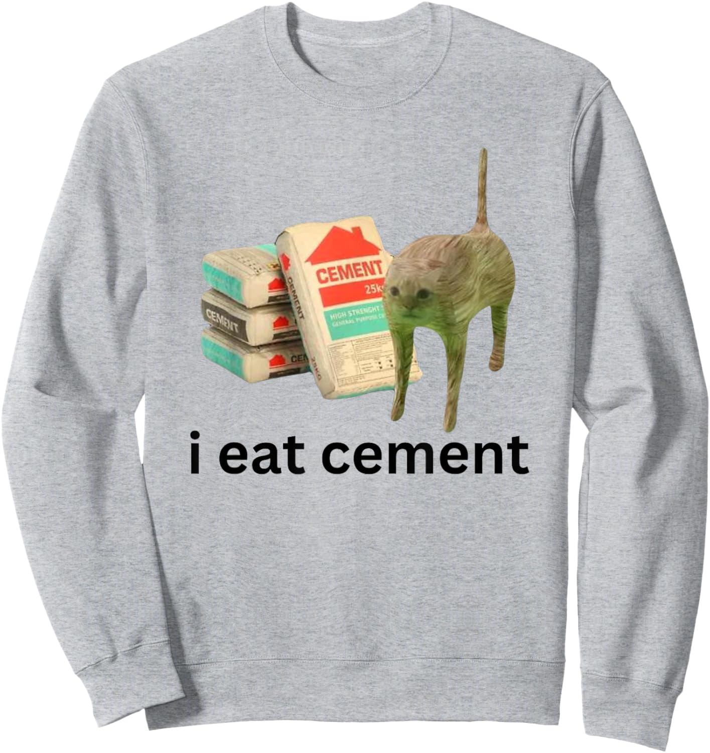 I Eat Cement Funny Cursed Cat Unhinged Meme Sweatshirt - Sweatshirt | Ash