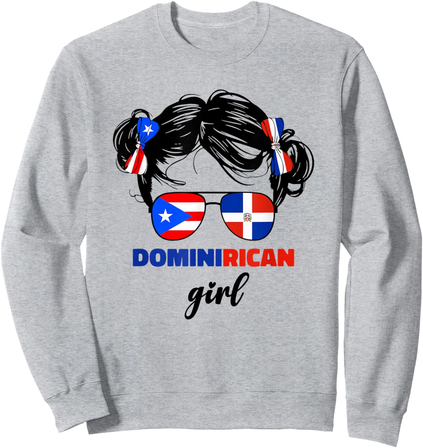 DominiRican Girl Kids Dominican and Puerto Rican Rico Flag Sweatshirt - Sweatshirt | Ash