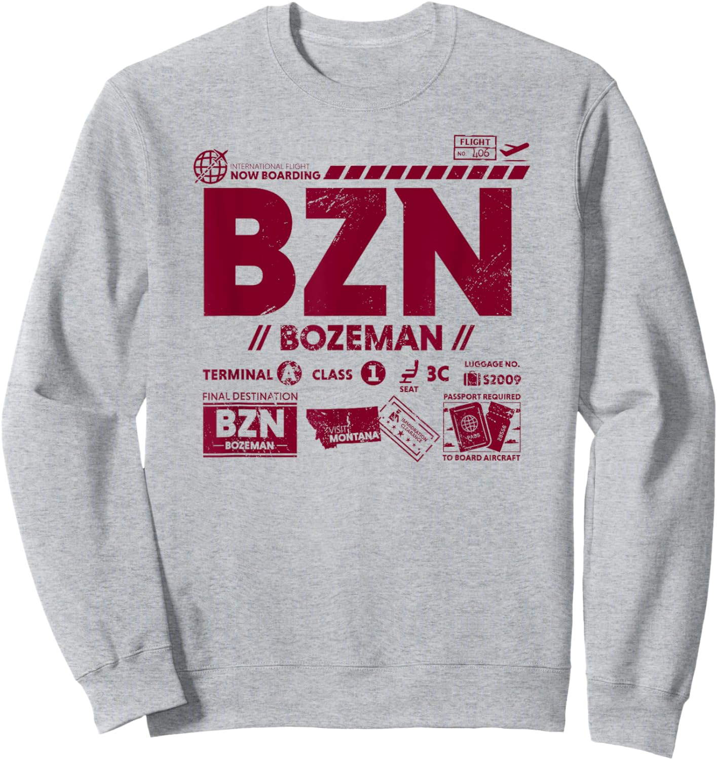 Vintage Bozeman BZN Airport Code Travel Day Retro Tag MT Sweatshirt - Sweatshirt | Ash