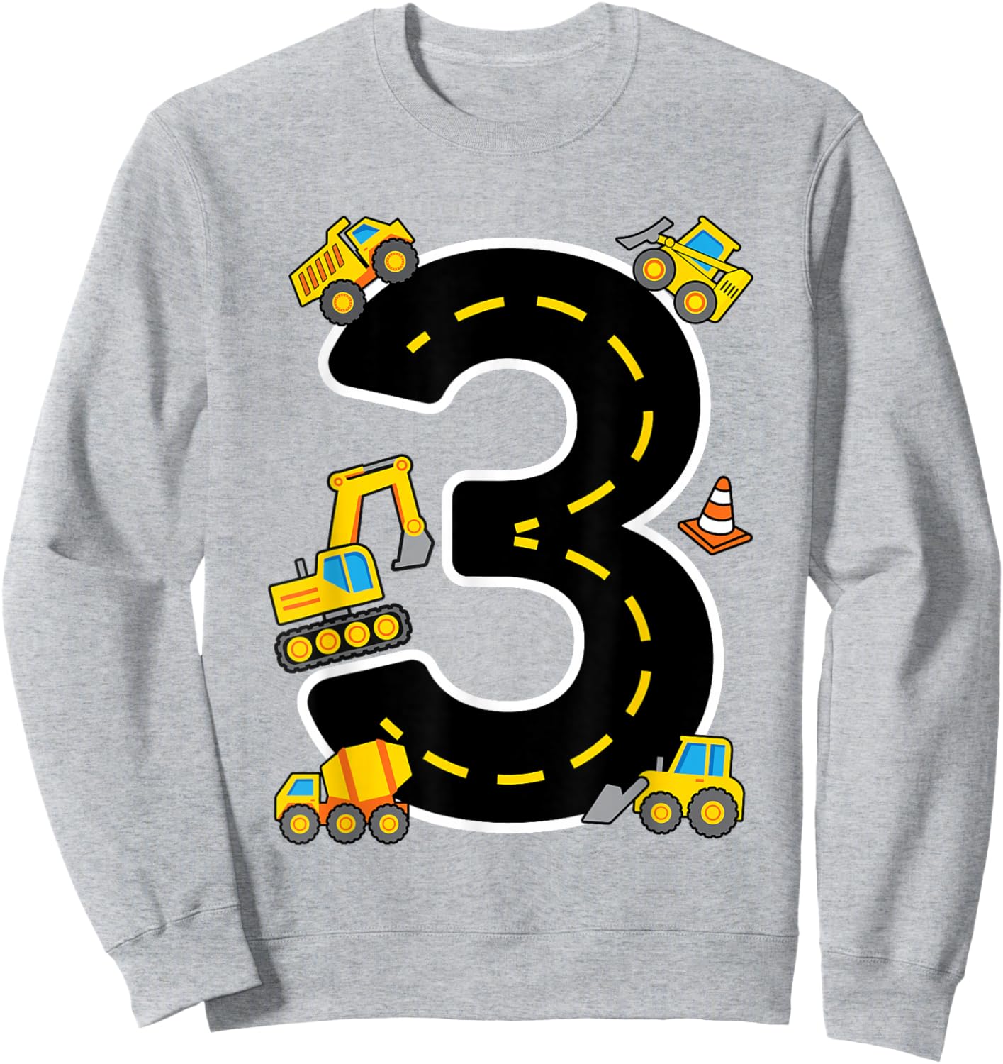 I'm 3 Construction Theme 3rd Birthday Party Boys Excavator Sweatshirt - Sweatshirt | Ash