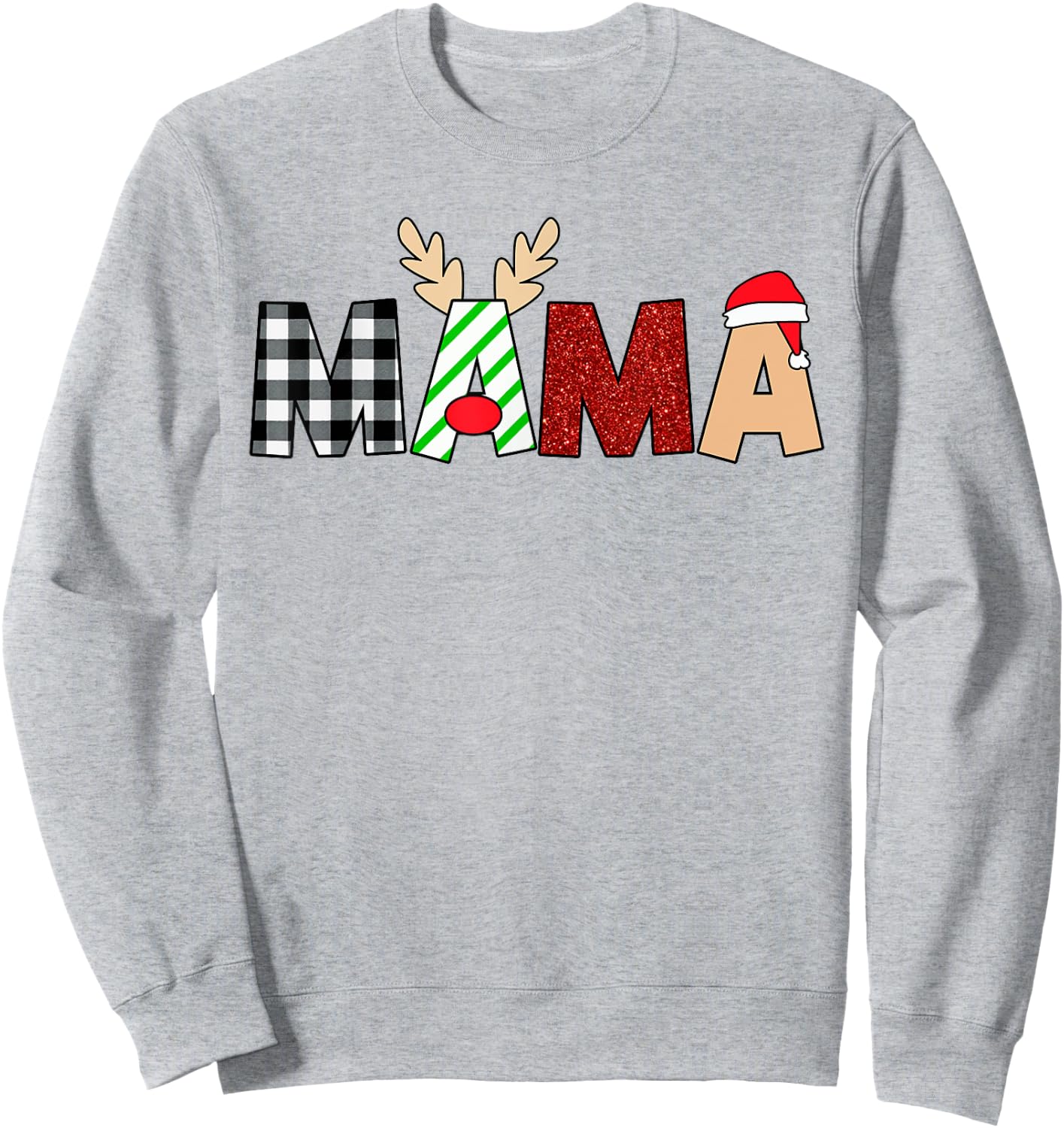 Mama Santa Christmas Family Matching Pajamas Mama Xmas Sweatshirt - Sweatshirt | Ash
