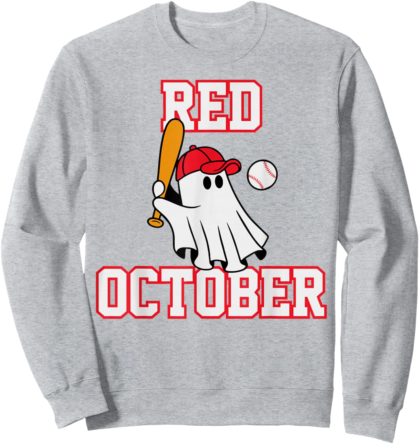 Red October Halloween Ghost Playing Baseball Sport Women Men Sweatshirt - Sweatshirt | Ash