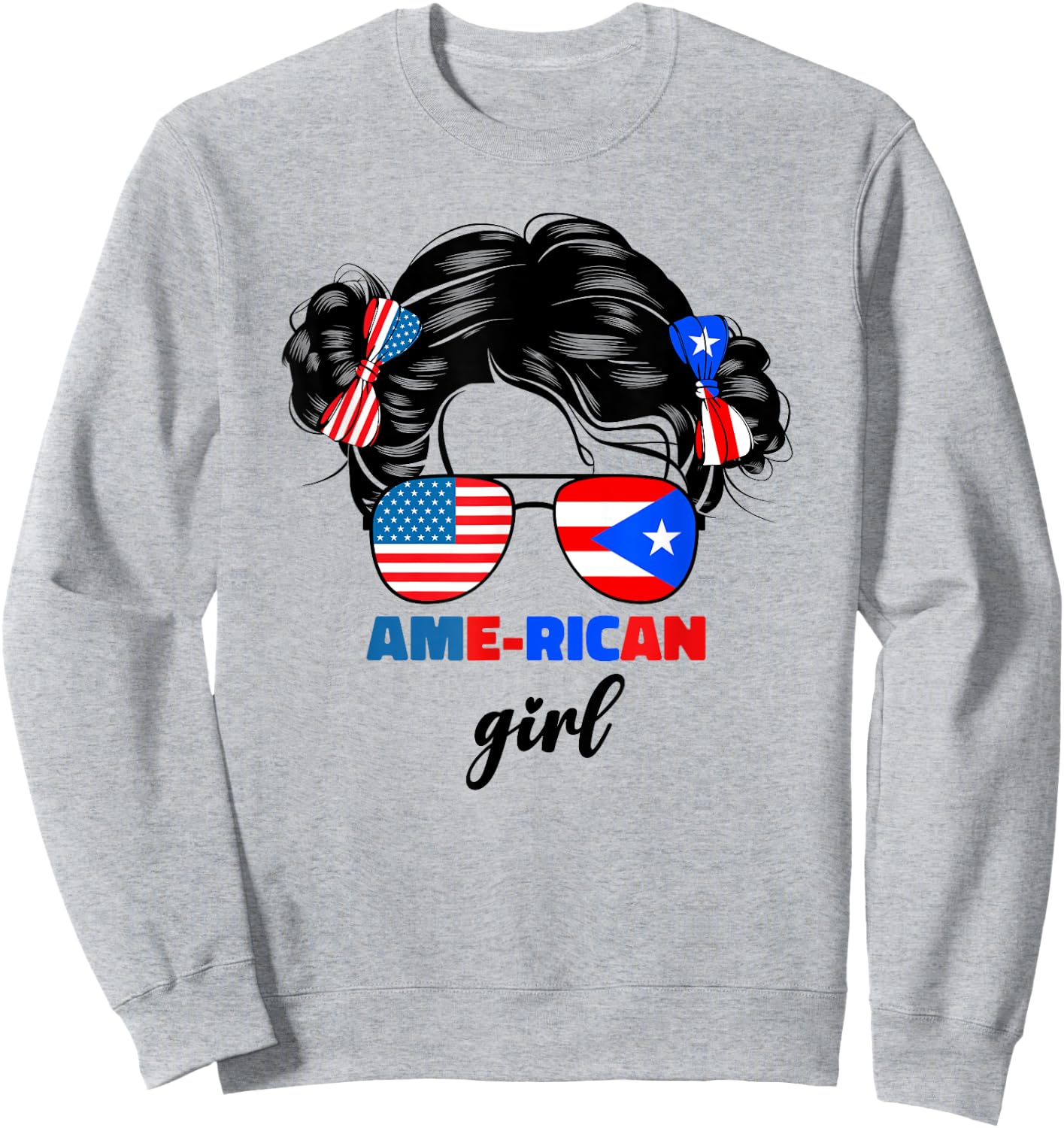 Half American And Puerto Rican Rico Flag Kids Baby Girls Sweatshirt - Sweatshirt | Ash