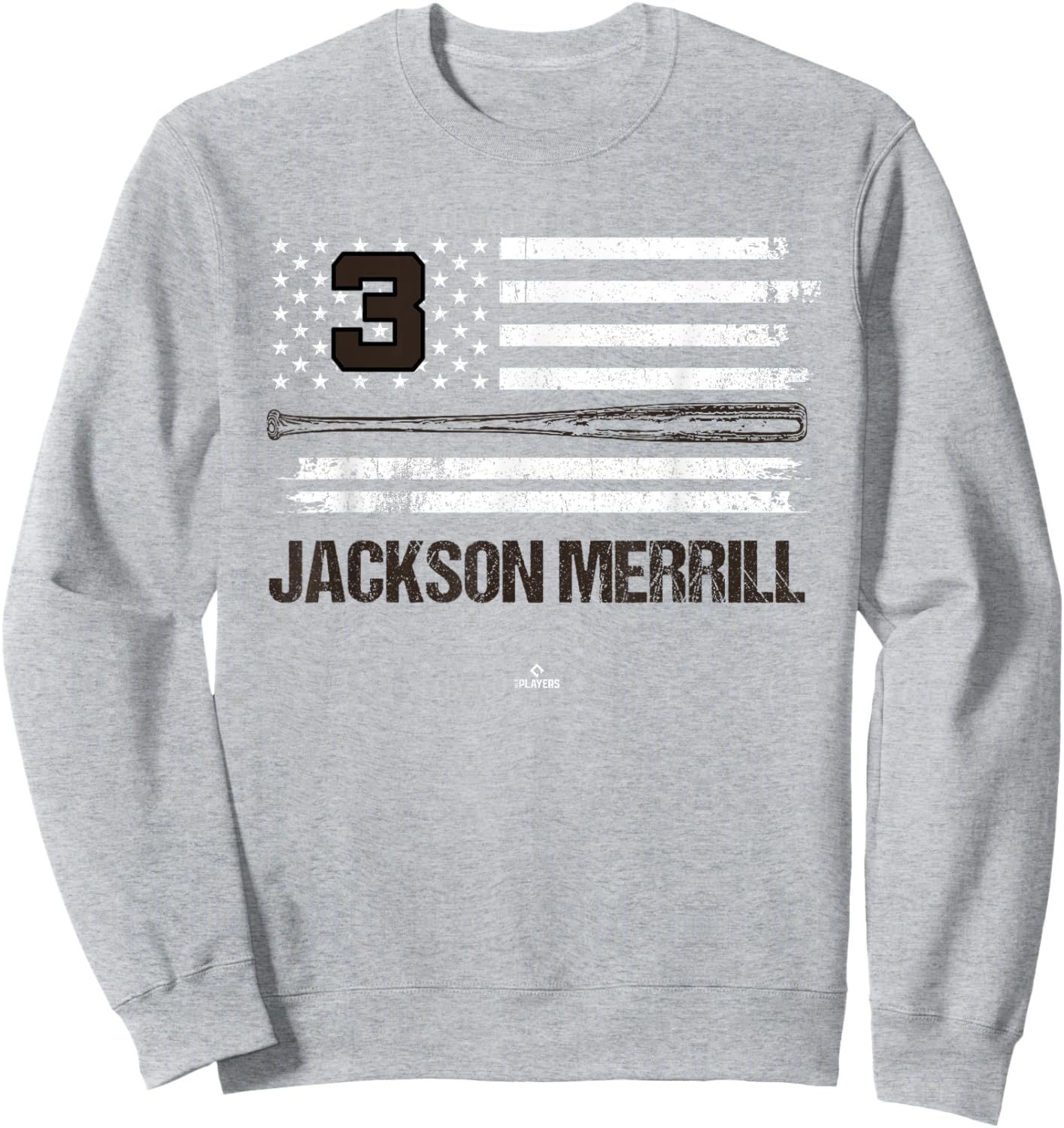 USA Flag Bat Jackson Merrill San Diego Baseball MLBPA Sweatshirt - Sweatshirt | Ash