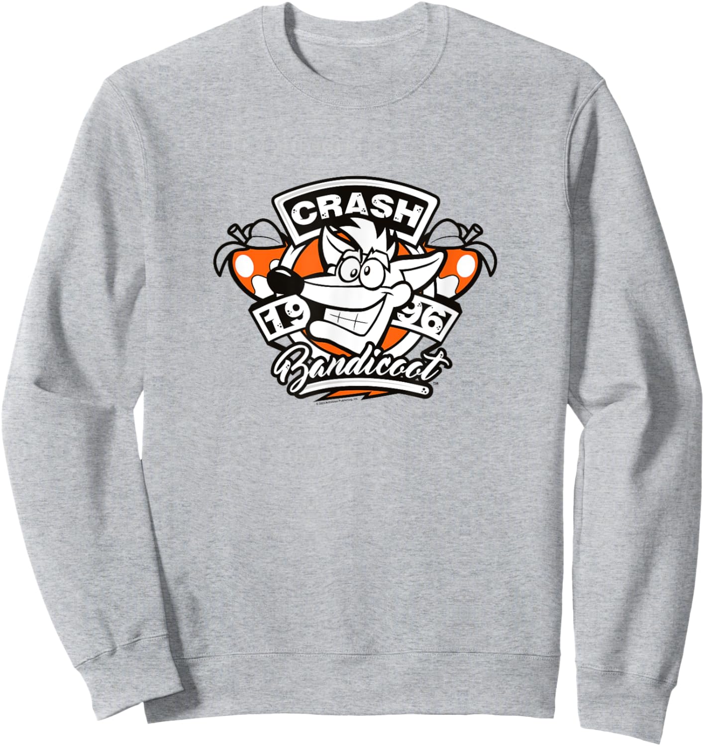 Crash Bandicoot Retro Vintage 1996 Crash Wumpa Fruit Badge Sweatshirt - Sweatshirt | Ash