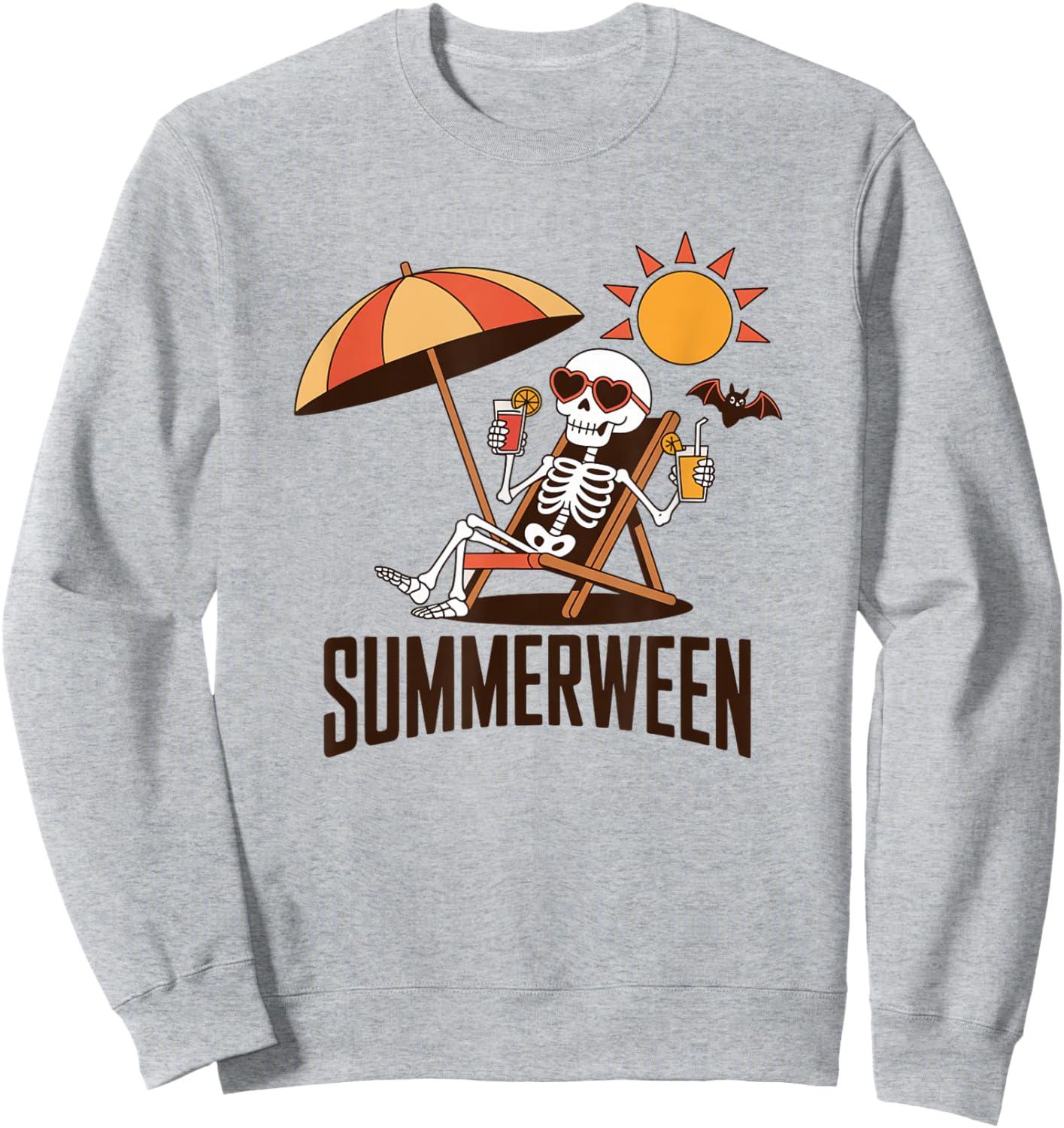 Skeleton Summerween Drink Beach Halloween Summer Scary Fun Sweatshirt - Sweatshirt | Ash