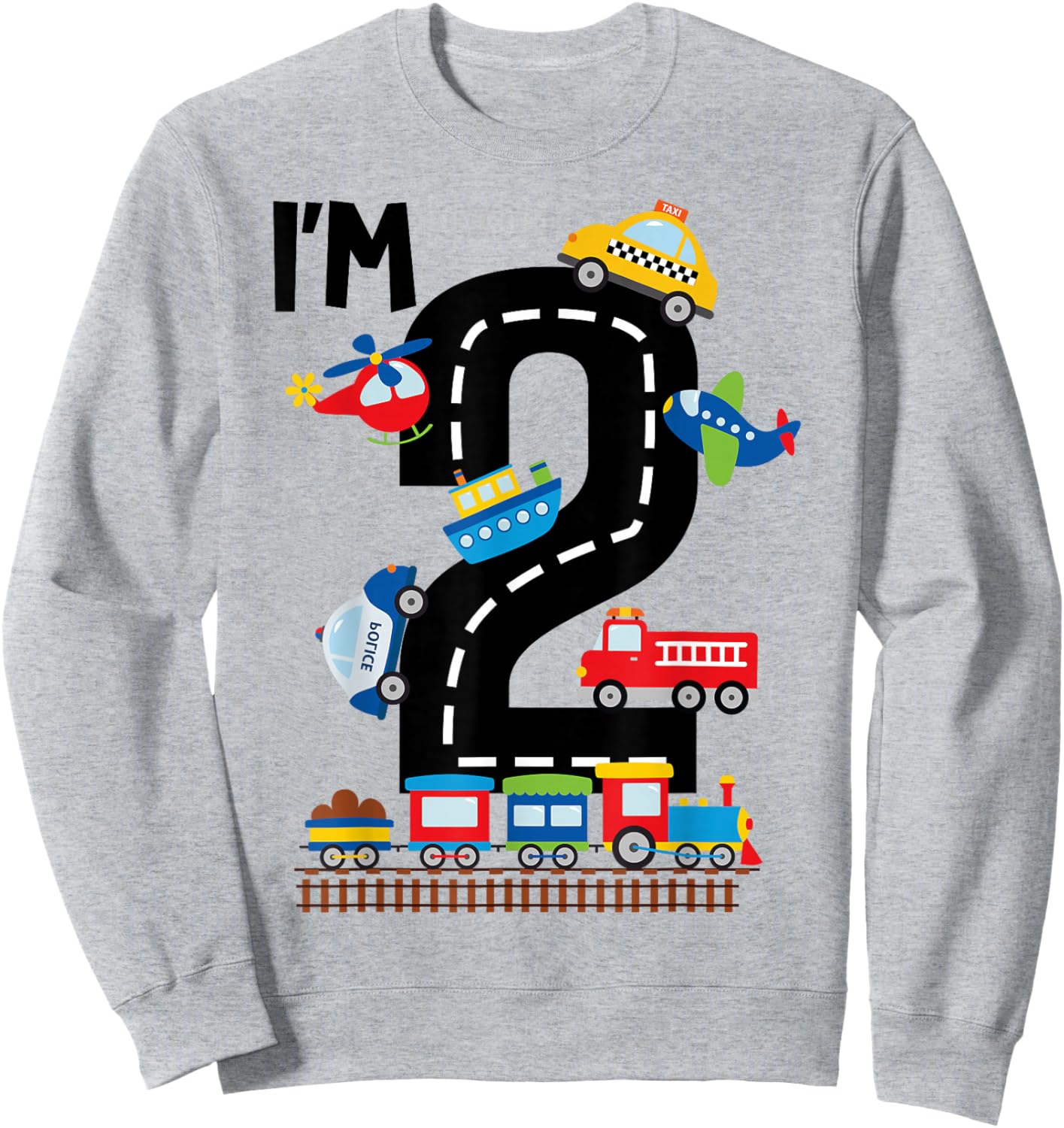 I'm 2 Years Old Birthday Boys Kids Transportation Vehicles Sweatshirt - Sweatshirt | Ash