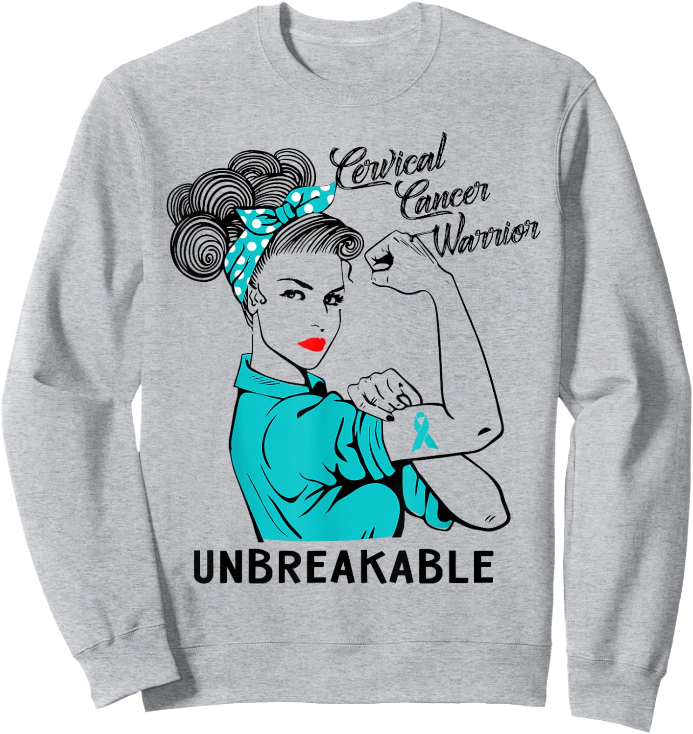 Cervical Cancer Warrior Unbreakable Awareness Gift Sweatshirt - Sweatshirt | Ash