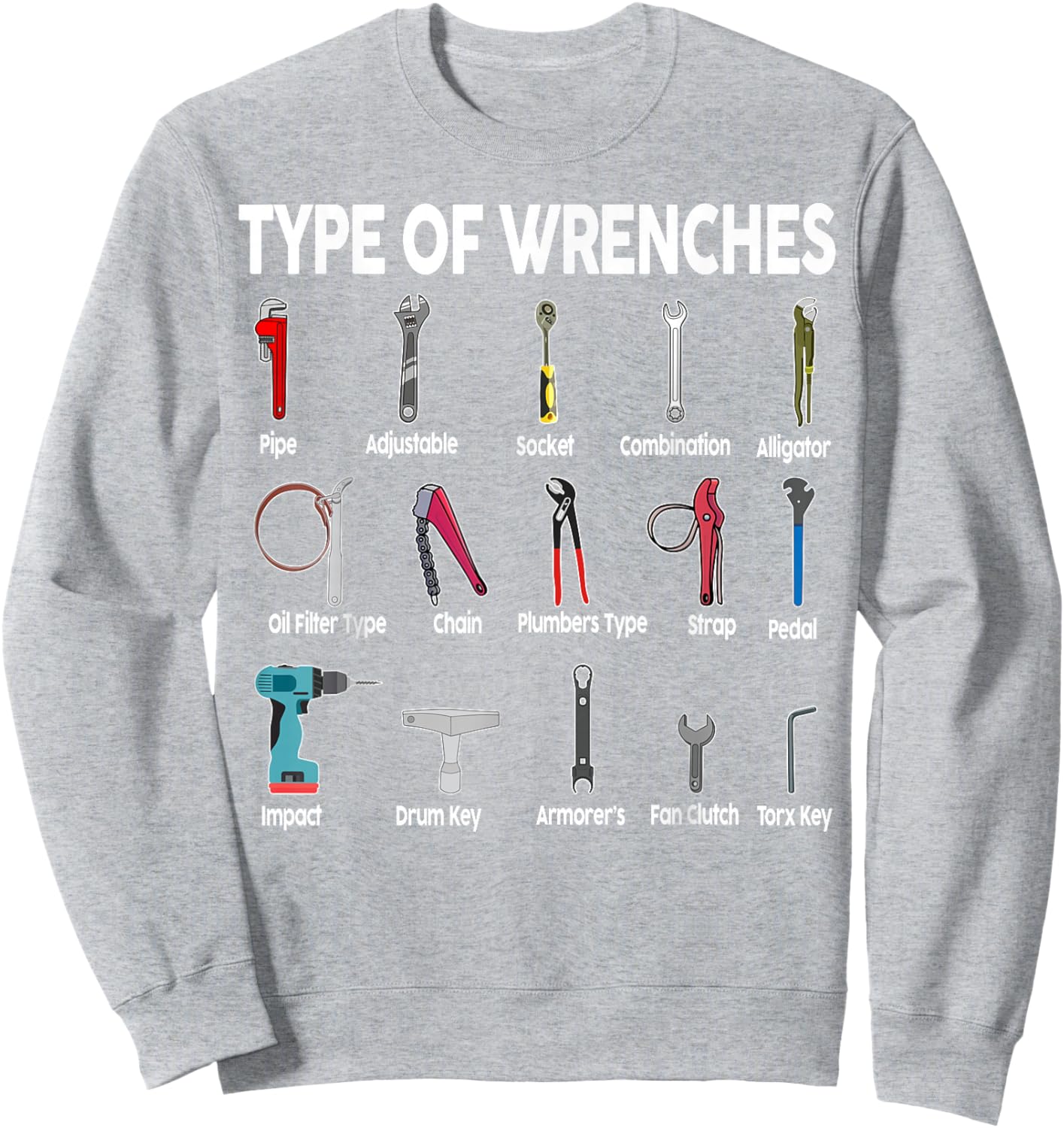 Toddler Mechanic-Shirt Types of Wrenches Technician Kids Boy Sweatshirt - Sweatshirt | Ash
