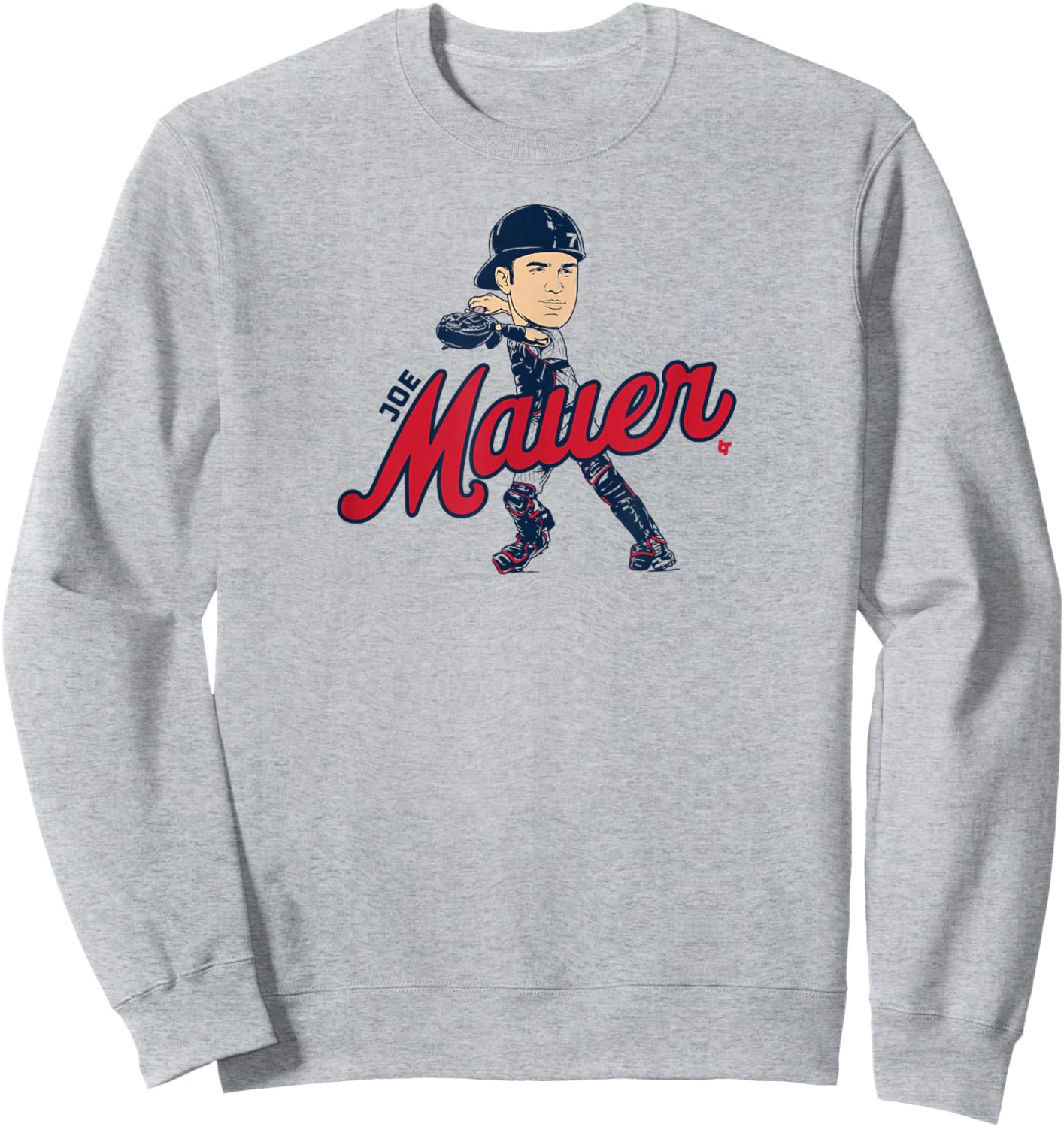 Joe Mauer - Caricature - Minnesota Baseball Sweatshirt - Sweatshirt | Ash