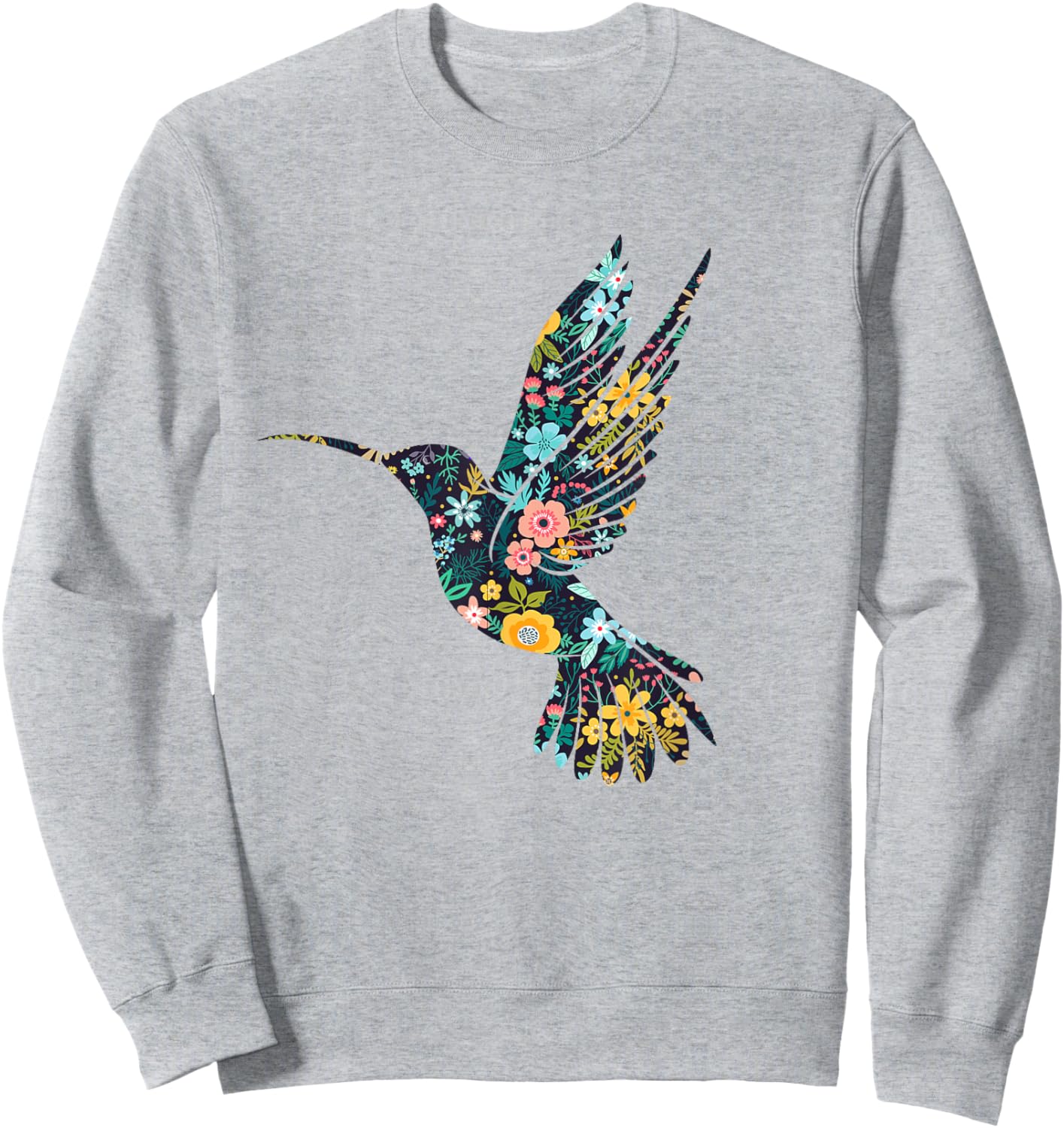 Floral Hummingbird Silhouette Girls Graphic Sweatshirt - Sweatshirt | Ash