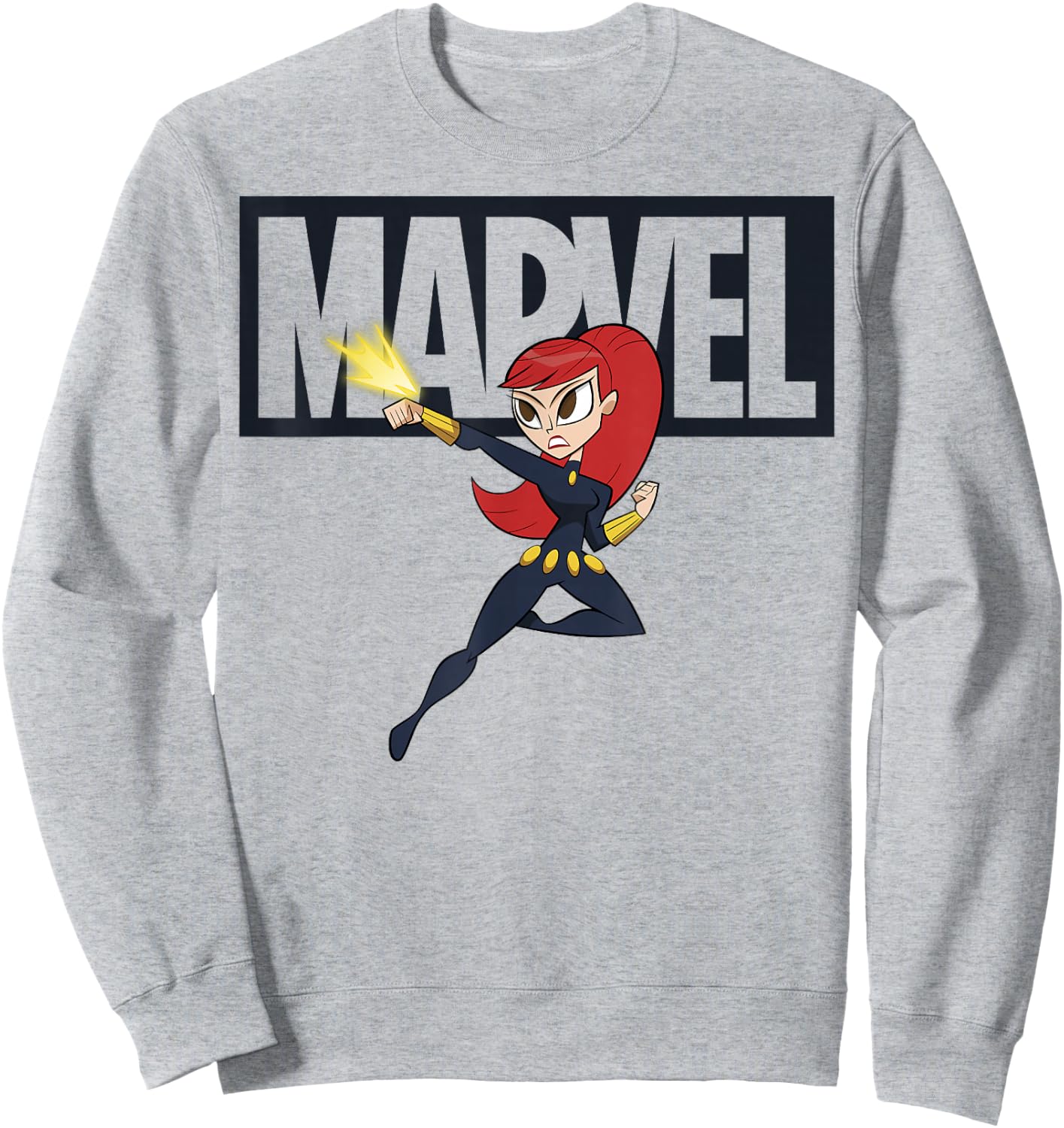 Marvel Black Widow Chibi Action Pose Logo Outline Sweatshirt - Sweatshirt | Ash