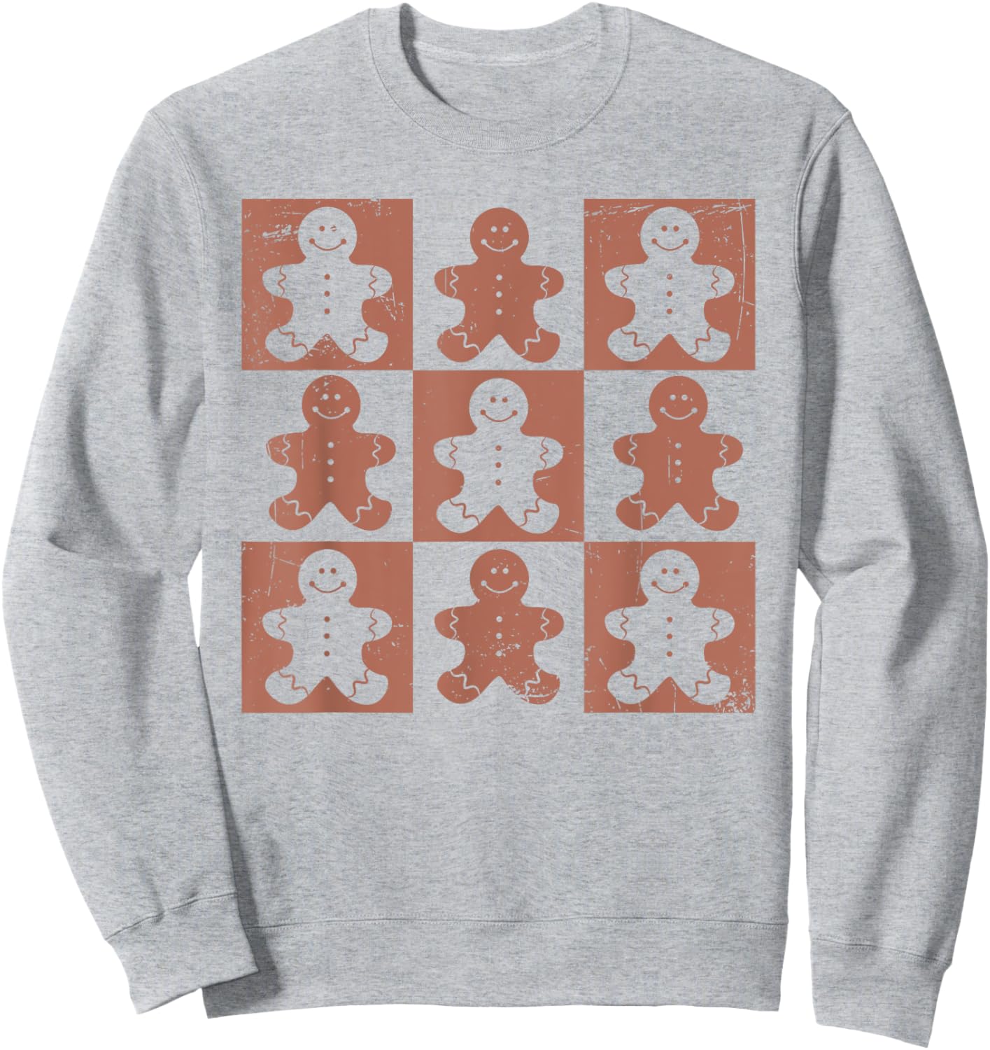 Vintage Christmas Gifts Women Men Gingerbread Retro Checkered Gingerbread Man Distressed Christmas Pajamas Sweatshirt - Sweatshirt | Ash
