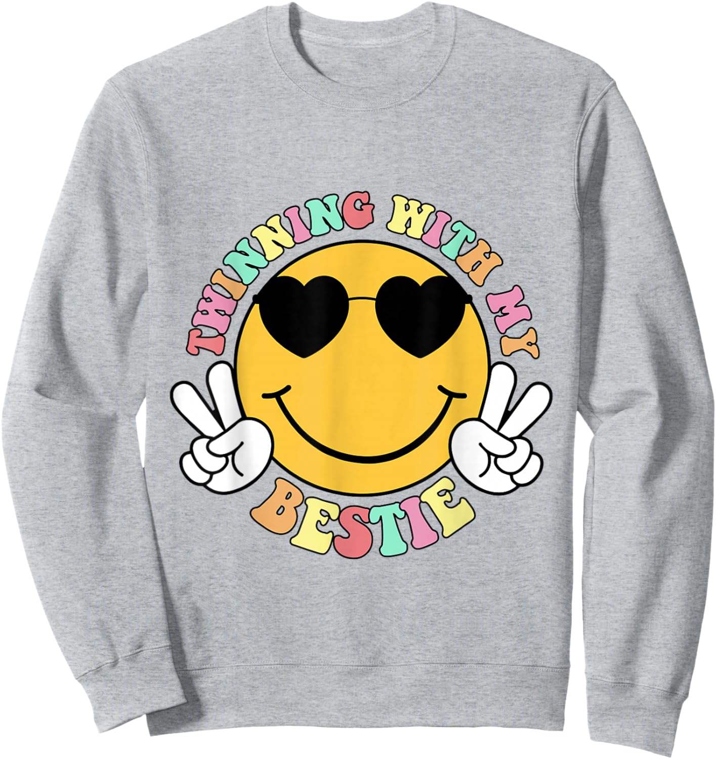 Twinning With My Bestie Girls Kids Smile Face Twinning Day Sweatshirt - Sweatshirt | Ash
