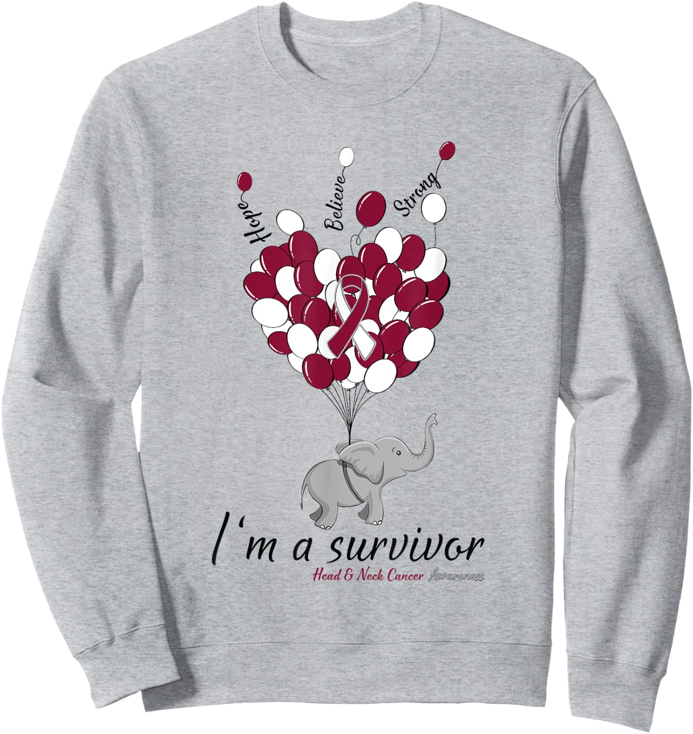 Elephant I'm a Survivor Heart Head & Neck Cancer Awareness Sweatshirt - Sweatshirt | Ash
