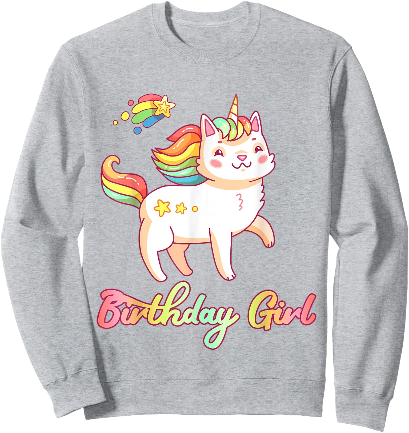 Birthday Girl Unicorn Caticorn Girls Shirt Birthday Party Sweatshirt - Sweatshirt | Ash