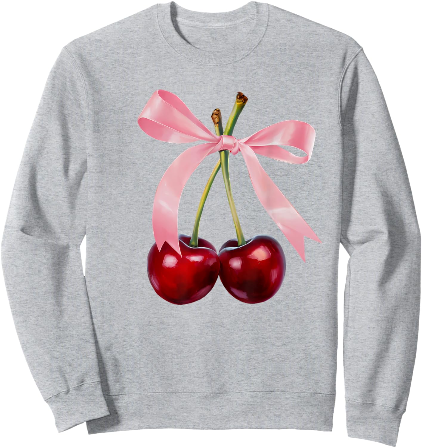 Cherry Graphic Pink Bow Red Aesthetic Cherries Summer Y2K Women Kids Sweatshirt - Sweatshirt | Ash