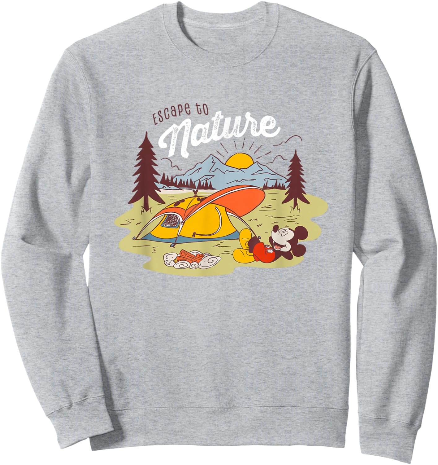 Disney Mickey And Friends Escape To Nature Retro Camping Sweatshirt - Sweatshirt | Ash