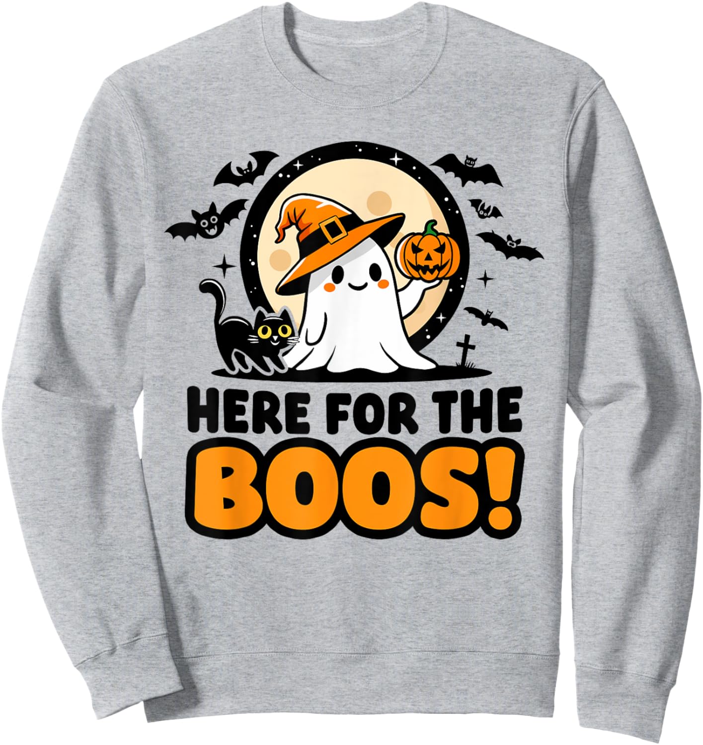 Funny Ghost Witch Pumpkin Black Cat | Cute Halloween Boos Sweatshirt - Sweatshirt | Ash