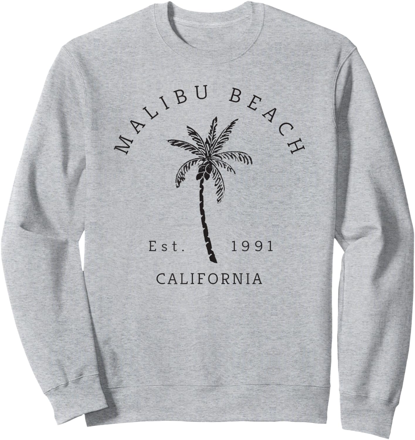 Retro Cool Malibu Beach California Novelty Art Palm Tree Sweatshirt - Sweatshirt | Ash