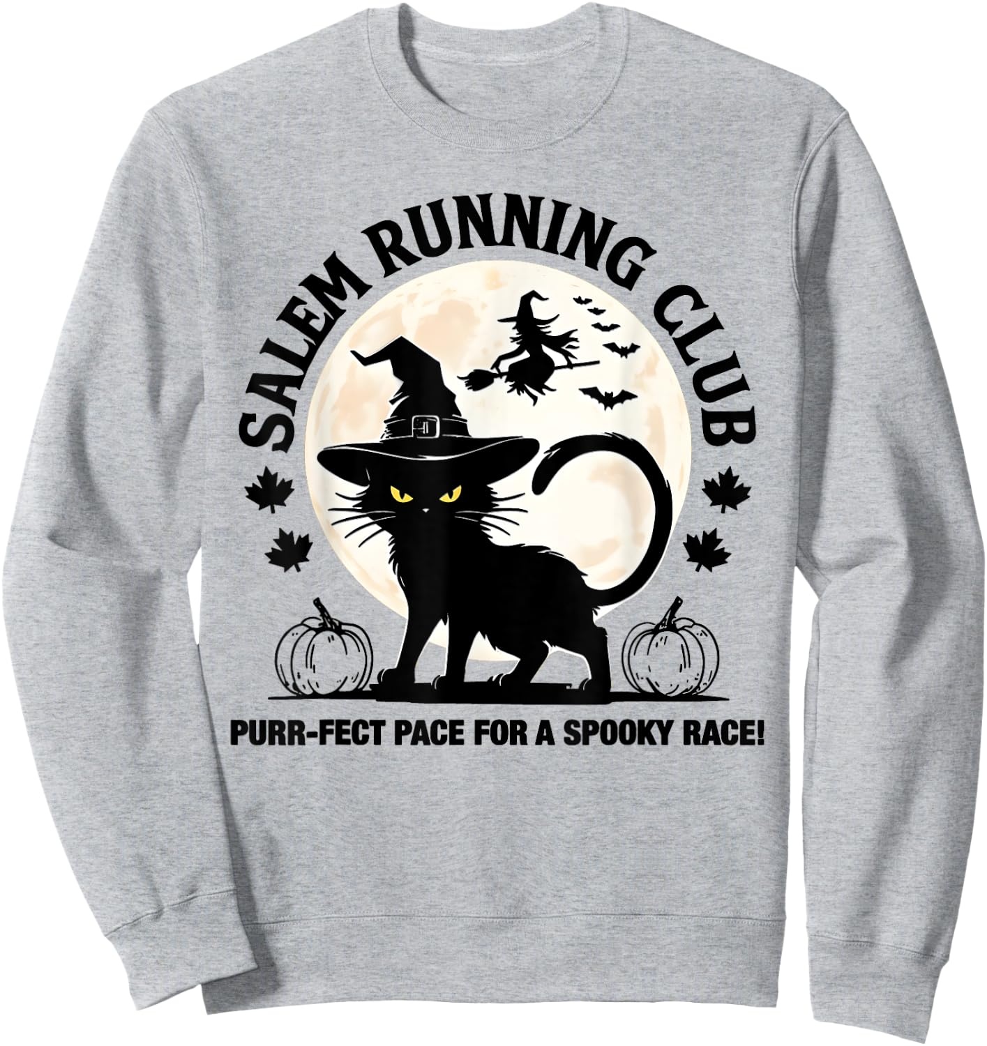 Funny Salem Running Club Witch Cat Halloween Graphic Men Women Sweatshirt - Sweatshirt | Ash