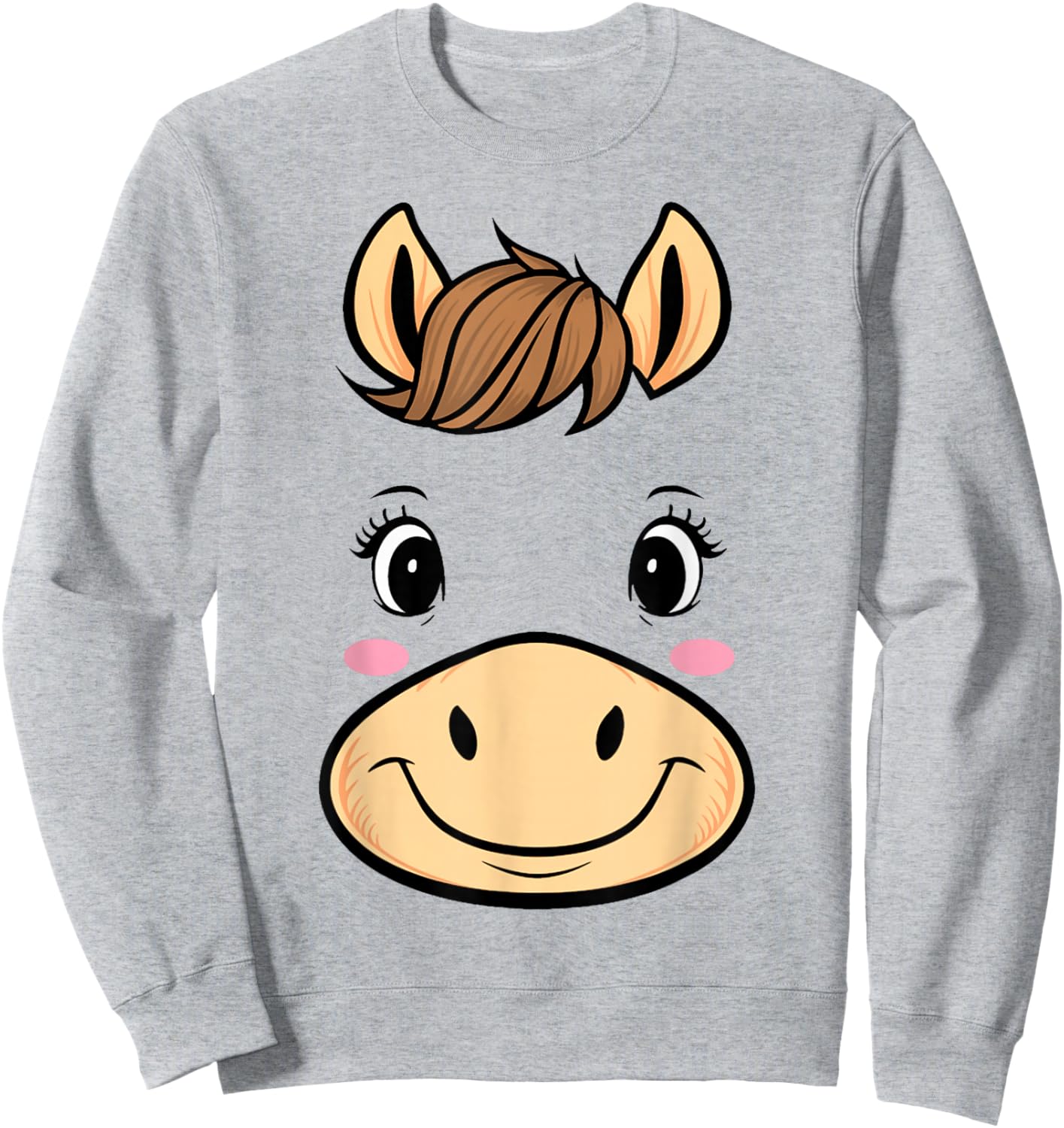 Horse Costume Cute Rubber Horse Face Halloween Men Women Kid Sweatshirt - Sweatshirt | Ash