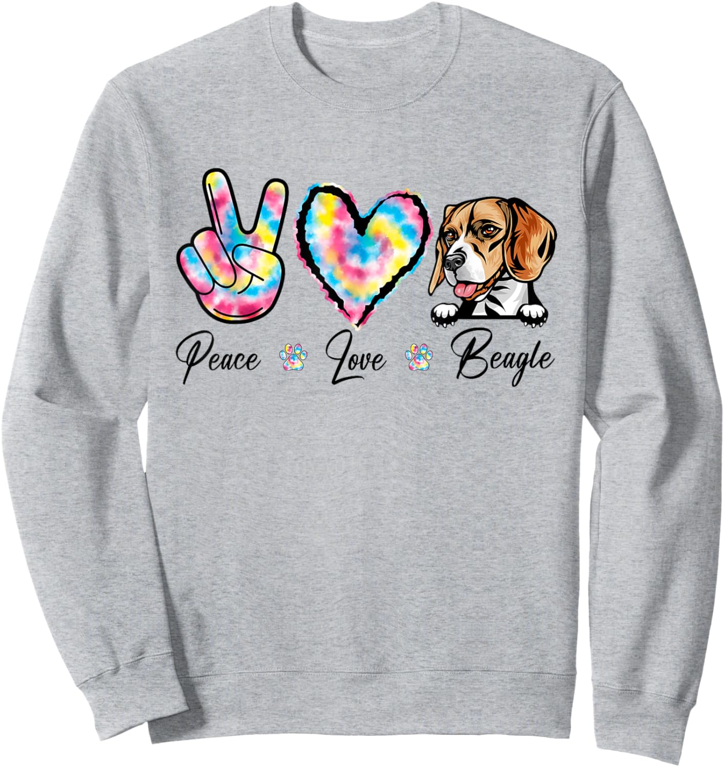 Tie Dye Peace Love Beagle Dog Puppy Paw Lover Men Women Kids Sweatshirt - Sweatshirt | Ash