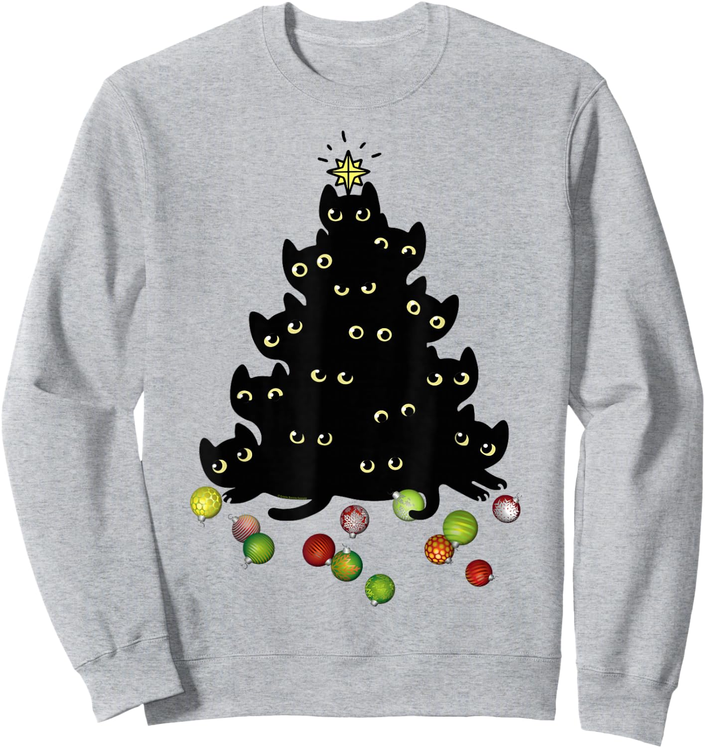 Cat Lovers Cute and Funny Holiday Tree Christmas Sweatshirt - Sweatshirt | Ash