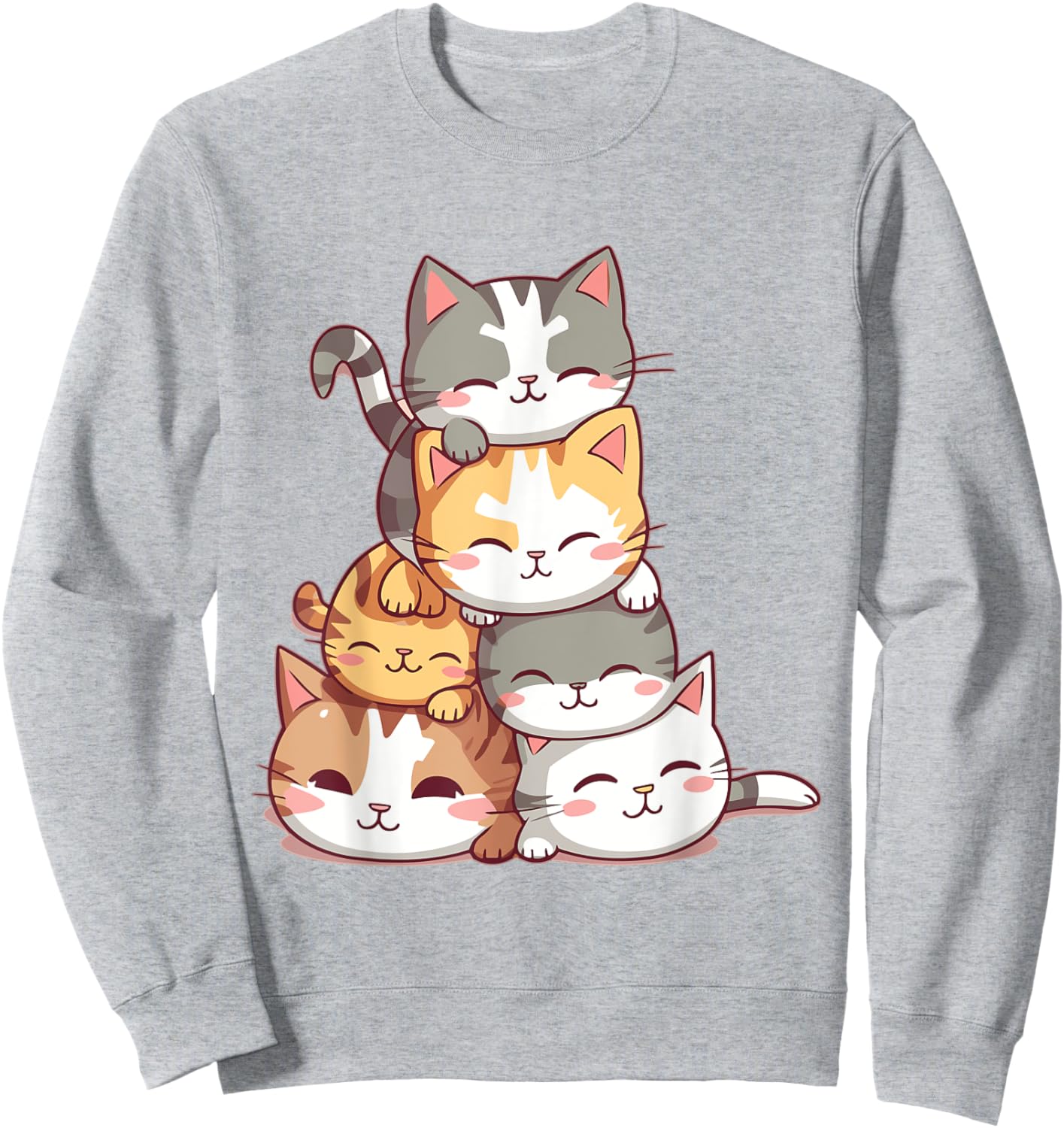 Cat Cute Kitty Pile Cats Anime Kawaii Neko Women Girls Sweatshirt - Sweatshirt | Ash