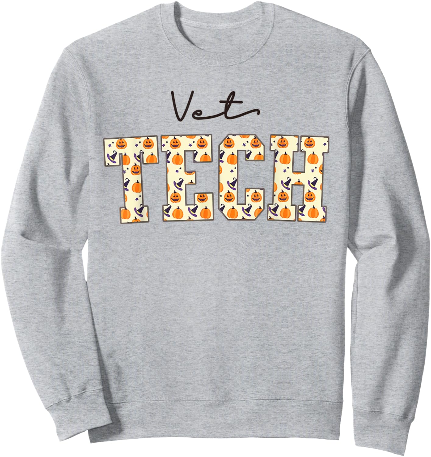 Vet Tech Halloween Fall Pumpkin Spooky Veterinary Technician Sweatshirt - Sweatshirt | Ash