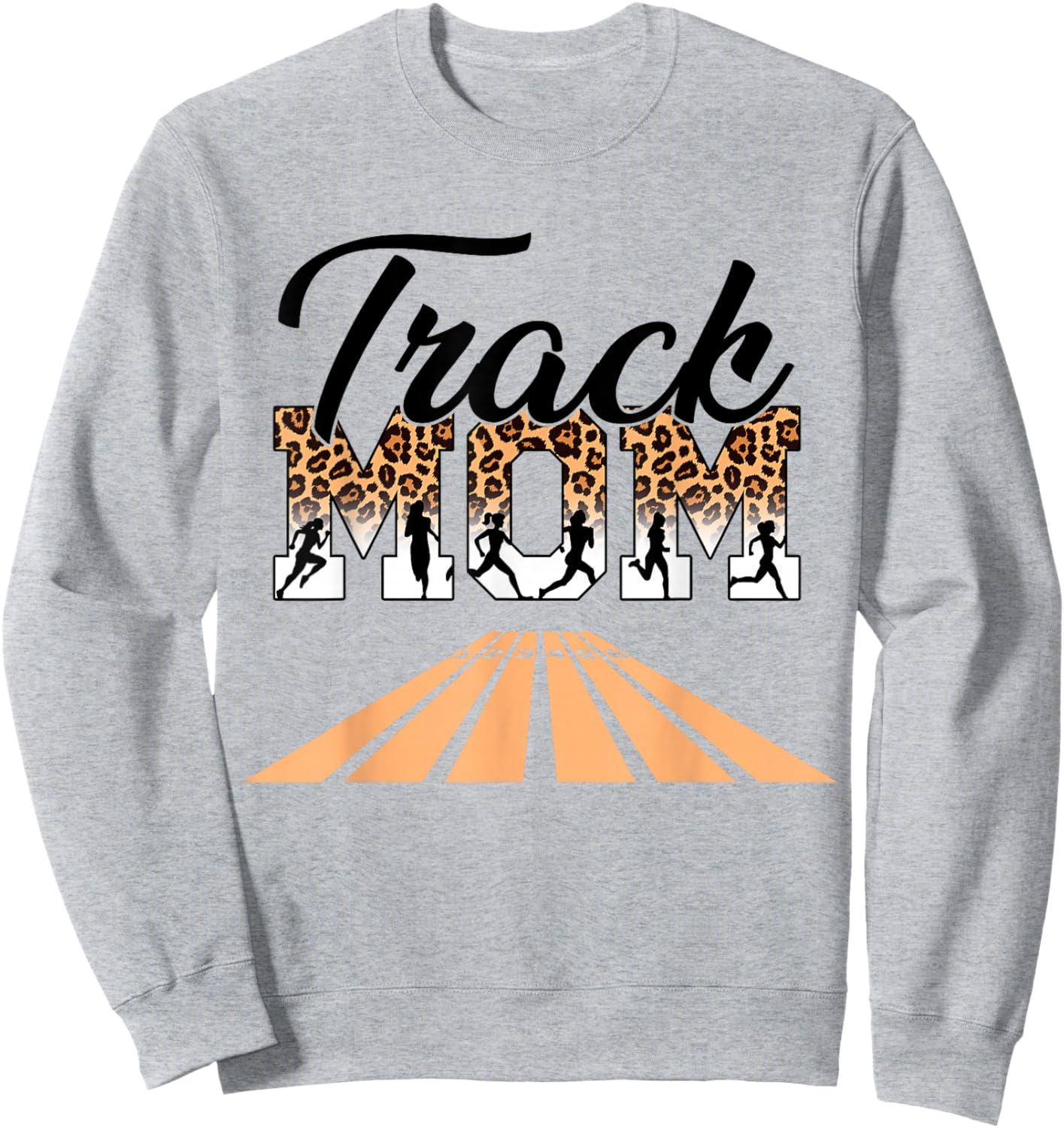 Leopard Messy Bun Track Funny Field Mom Mother's Day Running Sweatshirt - Sweatshirt | Ash