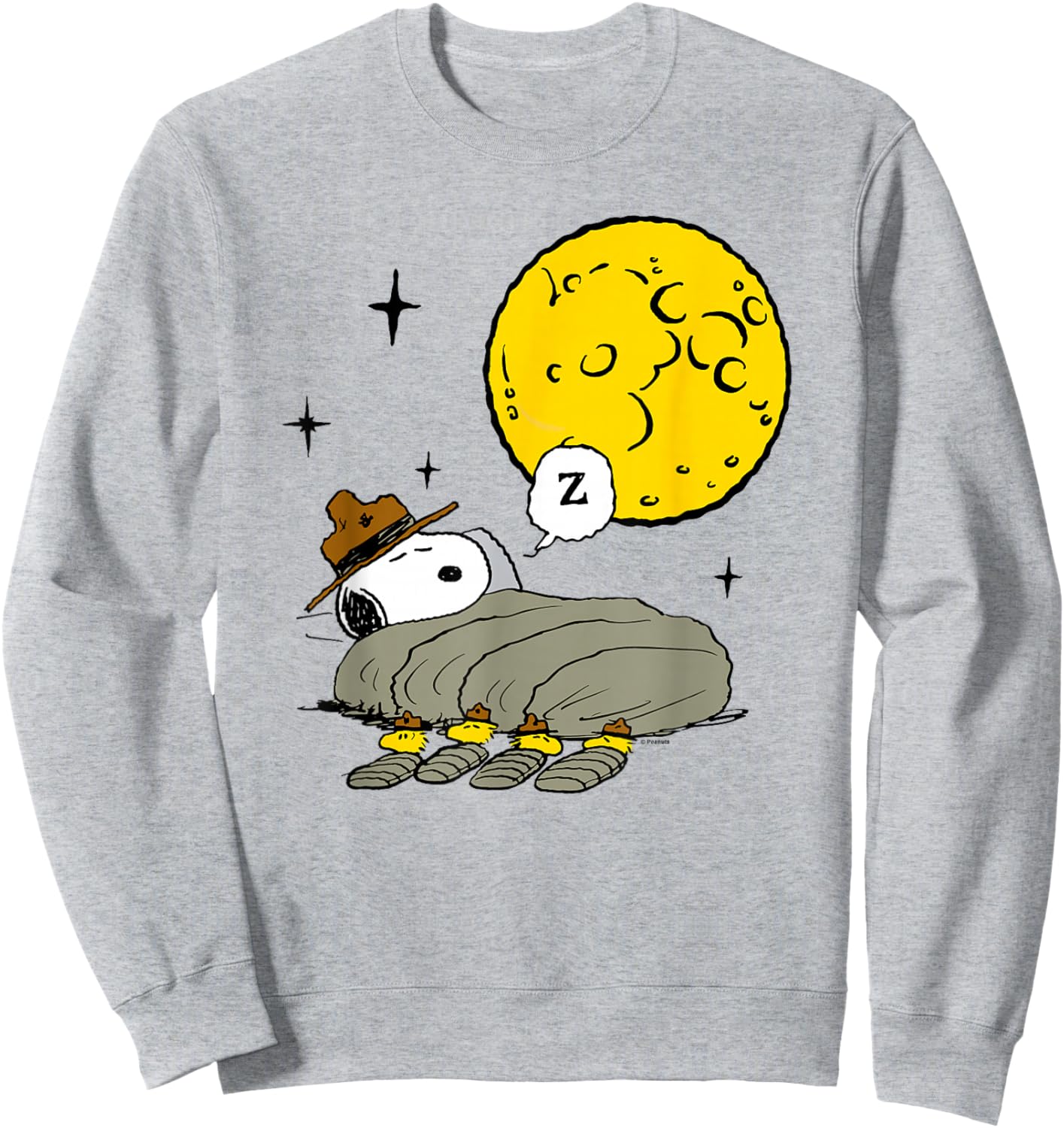 Peanuts - Snoopy Woodstock Nighttime Camping with Moon Sweatshirt - Sweatshirt | Ash