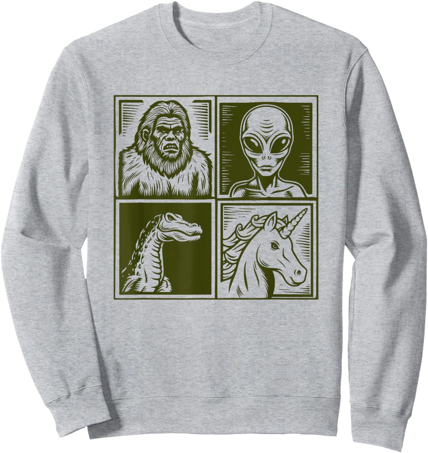 Cryptid Bigfoot Unicorn Alien Lock Ness Pop Art Style Art Sweatshirt - Sweatshirt | Ash