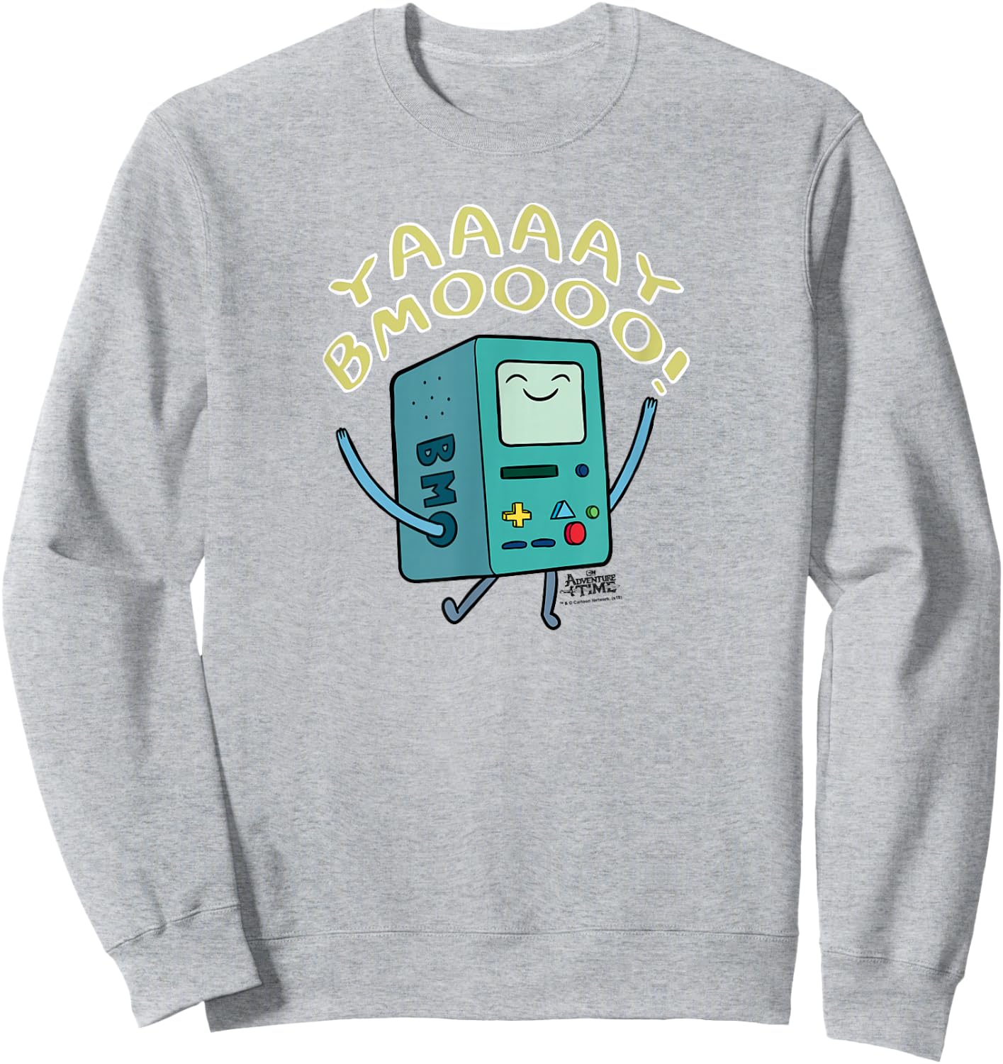 Cartoon Network Adventure Time Yay BMO -Adults , White, Small, Short Sleeve, Classic Fit Sweatshirt - Sweatshirt | Ash